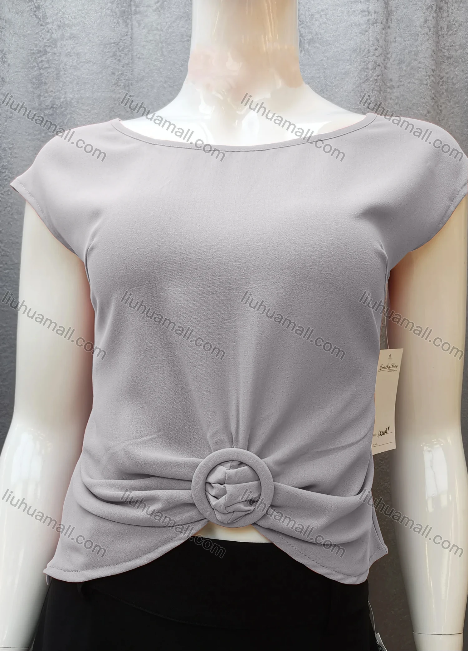 Wholesale Women's Casual Bateau Neck Plain Ruched Cap Sleeve Blouse FR2114# - Liuhuamall