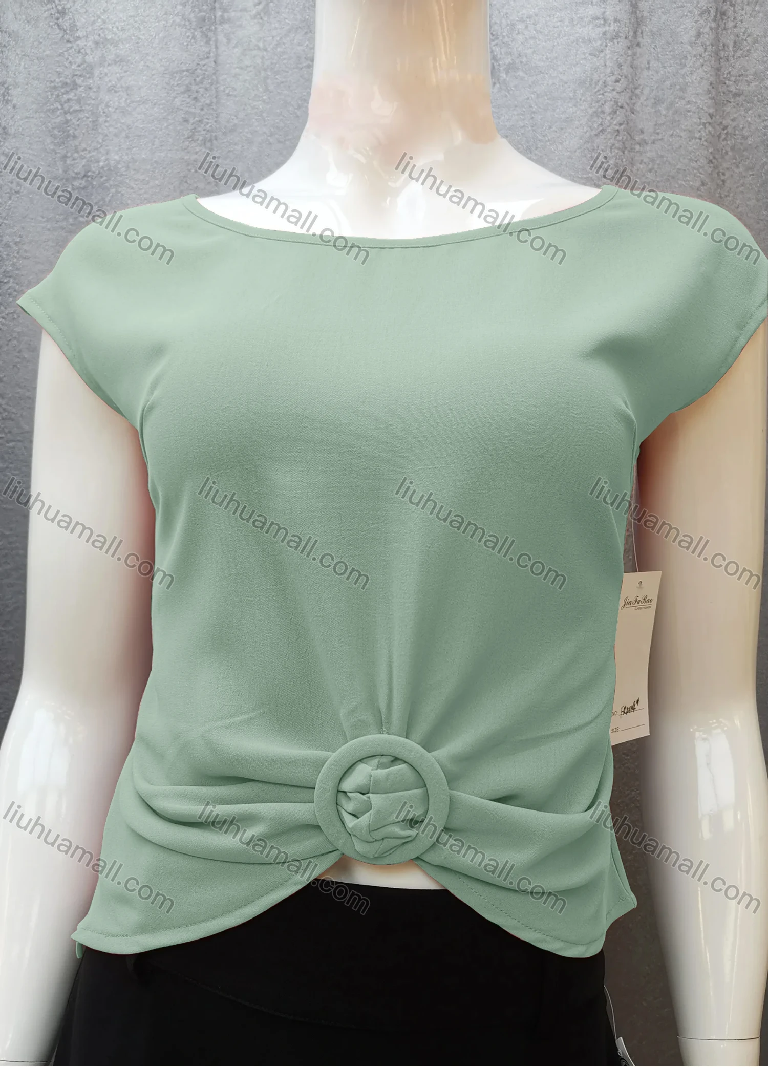 Wholesale Women's Casual Bateau Neck Plain Ruched Cap Sleeve Blouse FR2114# - Liuhuamall