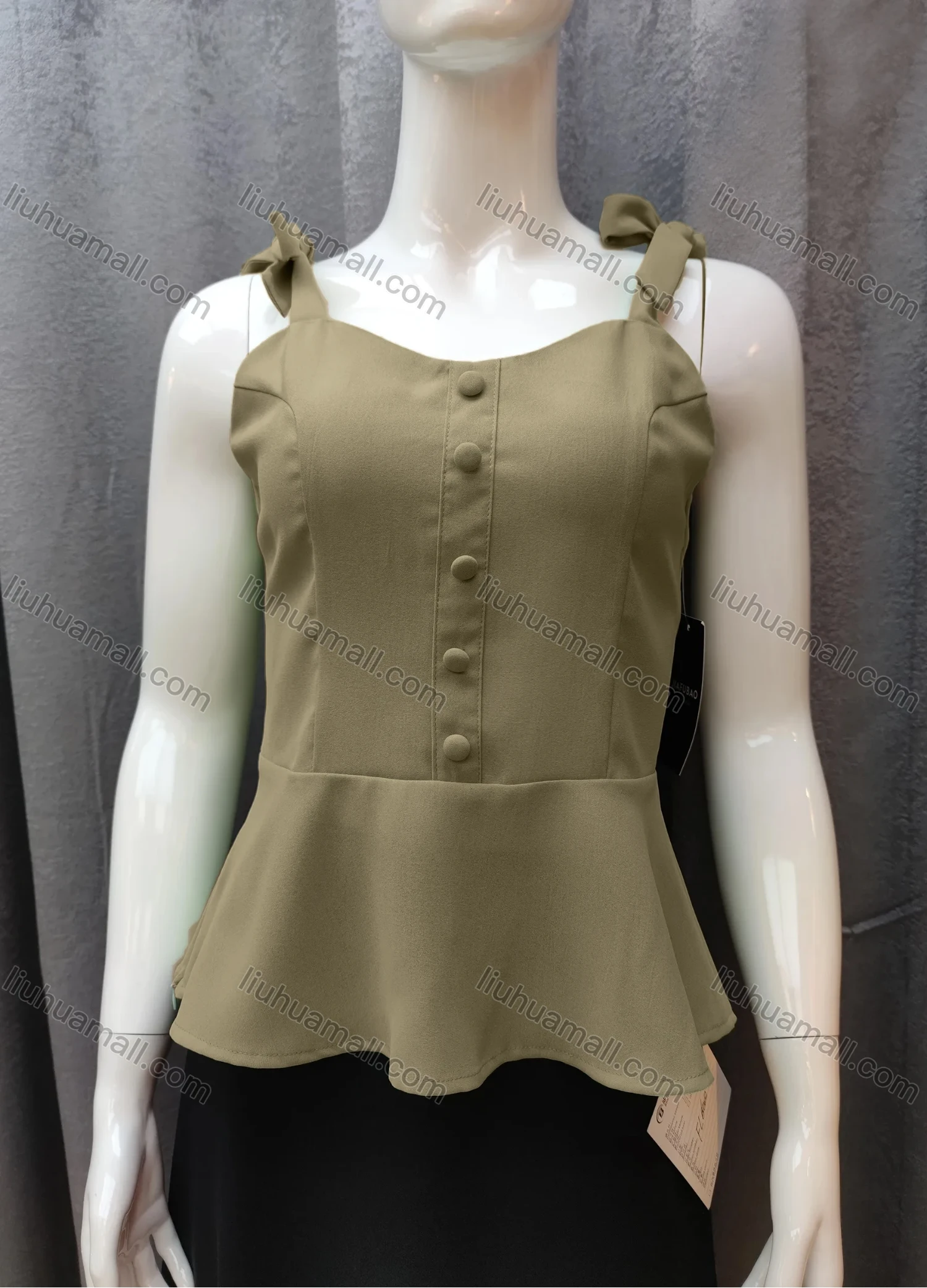 Wholesale Women's Casual Plain Bow Knot Ruffle Hem Swing Cami Top FR5018# - Liuhuamall