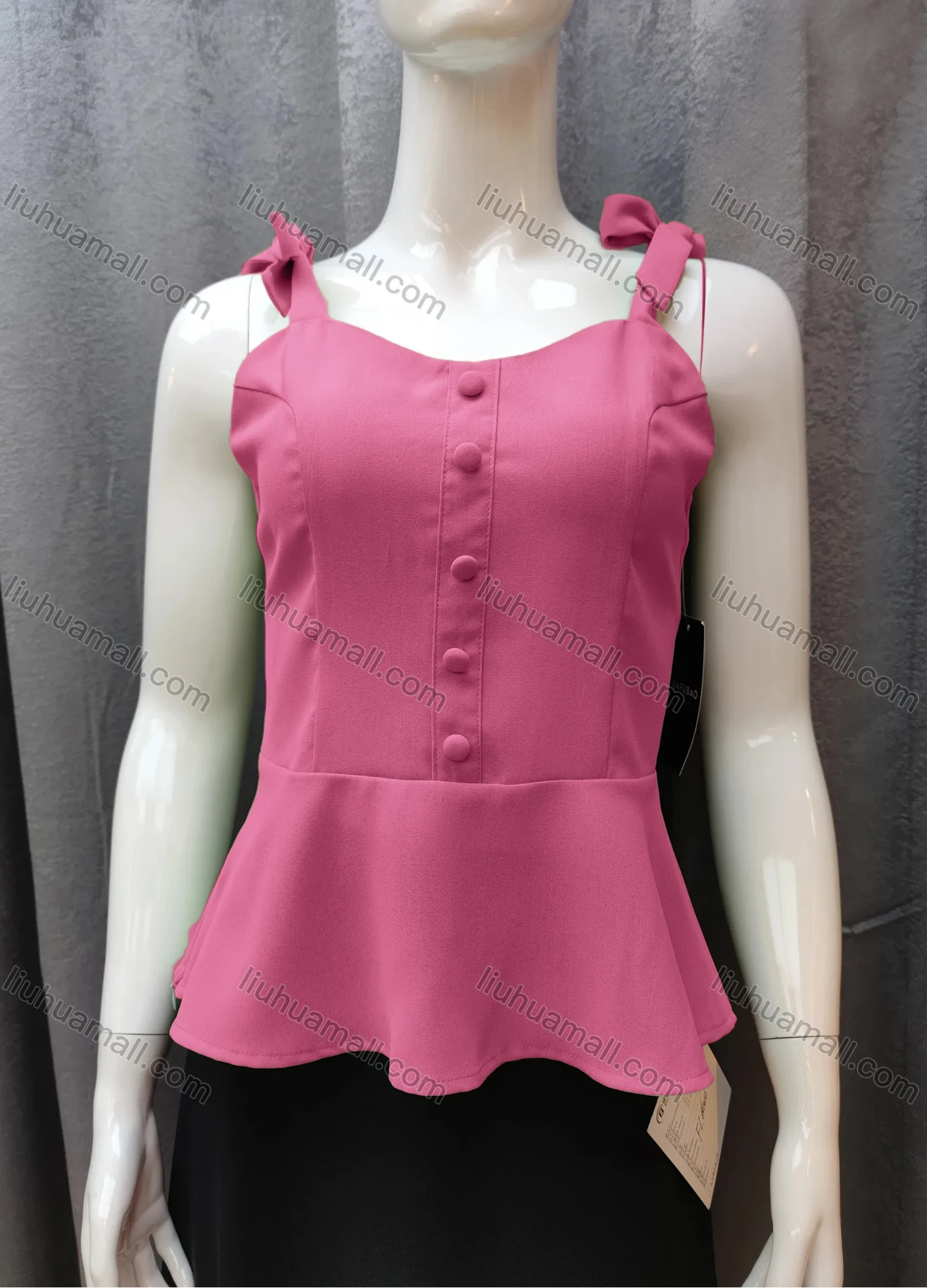 Wholesale Women's Casual Plain Bow Knot Ruffle Hem Swing Cami Top FR5018# - Liuhuamall