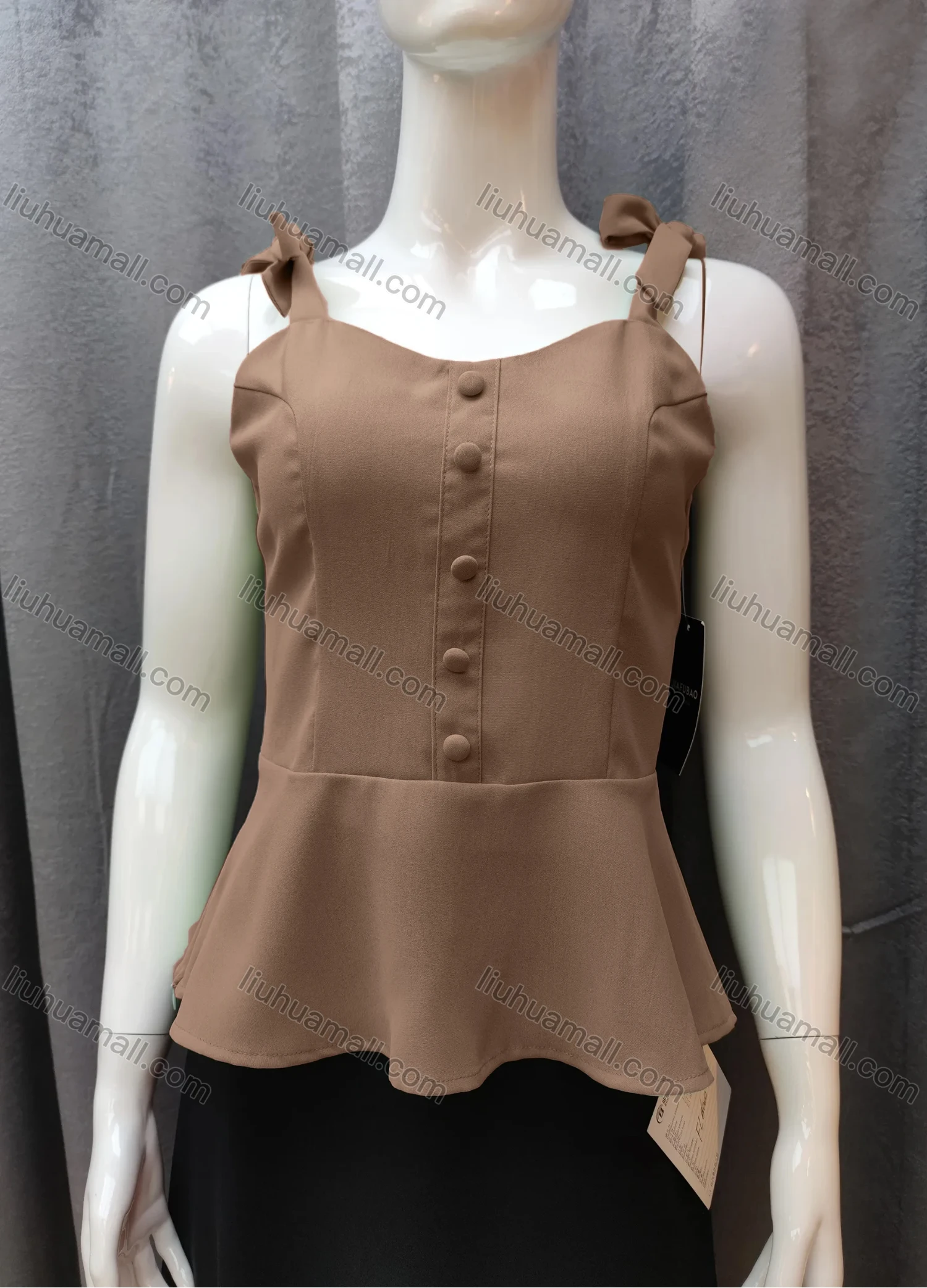 Wholesale Women's Casual Plain Bow Knot Ruffle Hem Swing Cami Top FR5018# - Liuhuamall