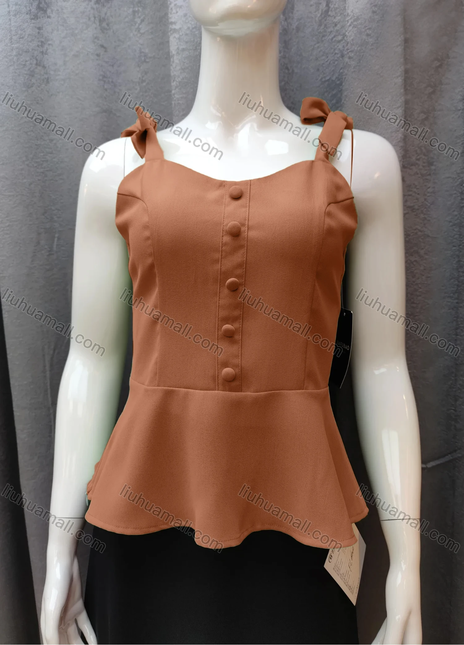 Wholesale Women's Casual Plain Bow Knot Ruffle Hem Swing Cami Top FR5018# - Liuhuamall