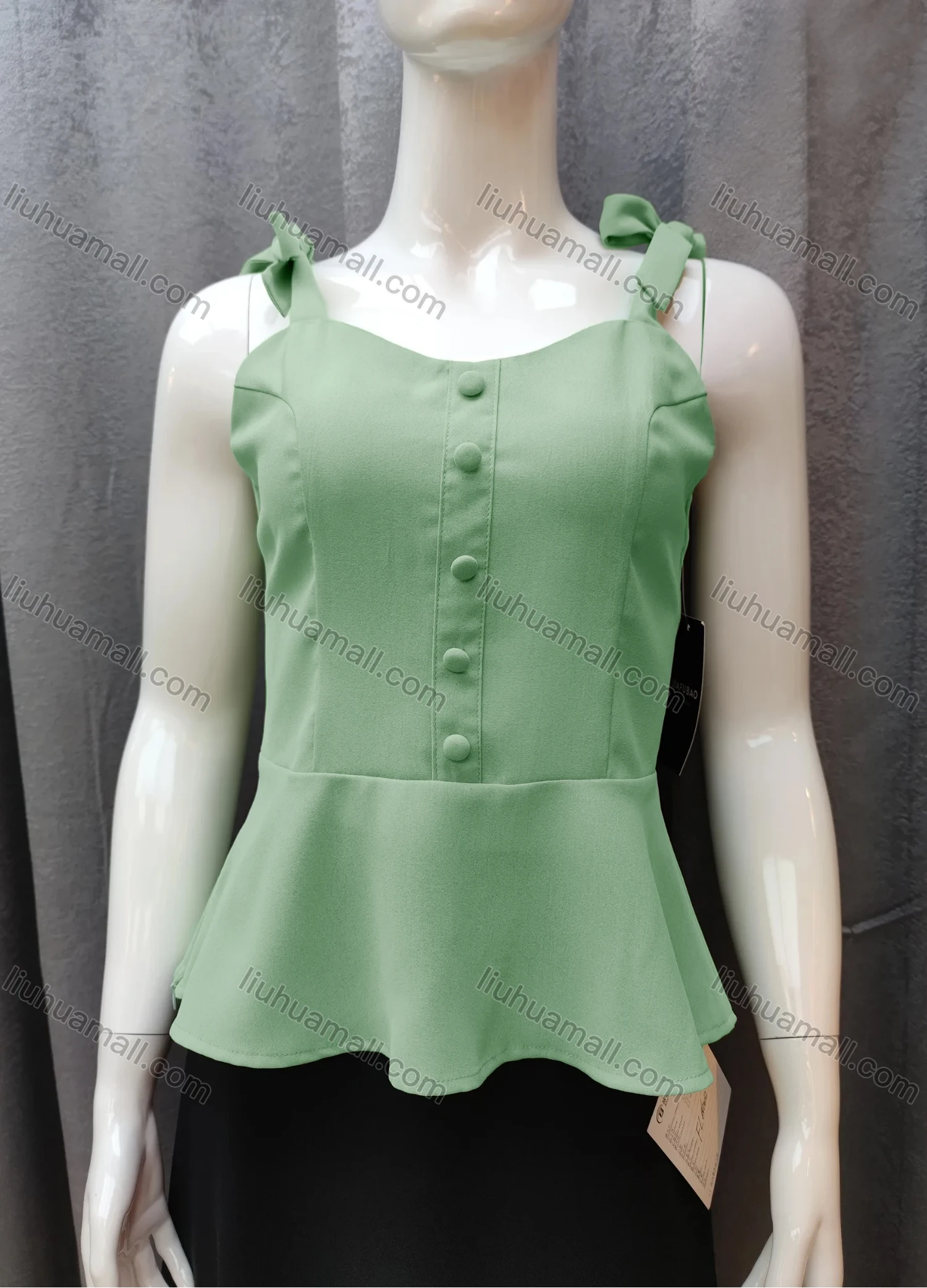 Wholesale Women's Casual Plain Bow Knot Ruffle Hem Swing Cami Top FR5018# - Liuhuamall