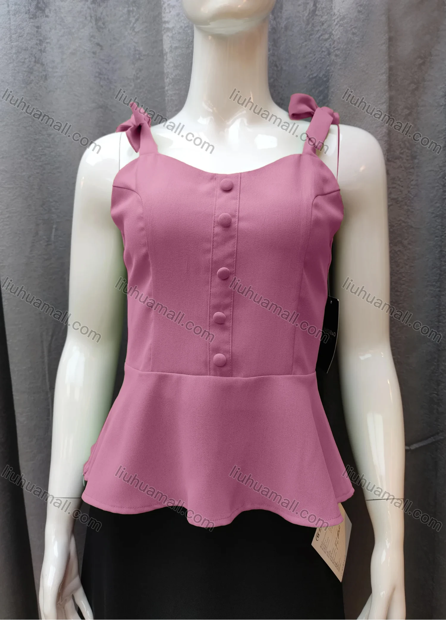 Wholesale Women's Casual Plain Bow Knot Ruffle Hem Swing Cami Top FR5018# - Liuhuamall