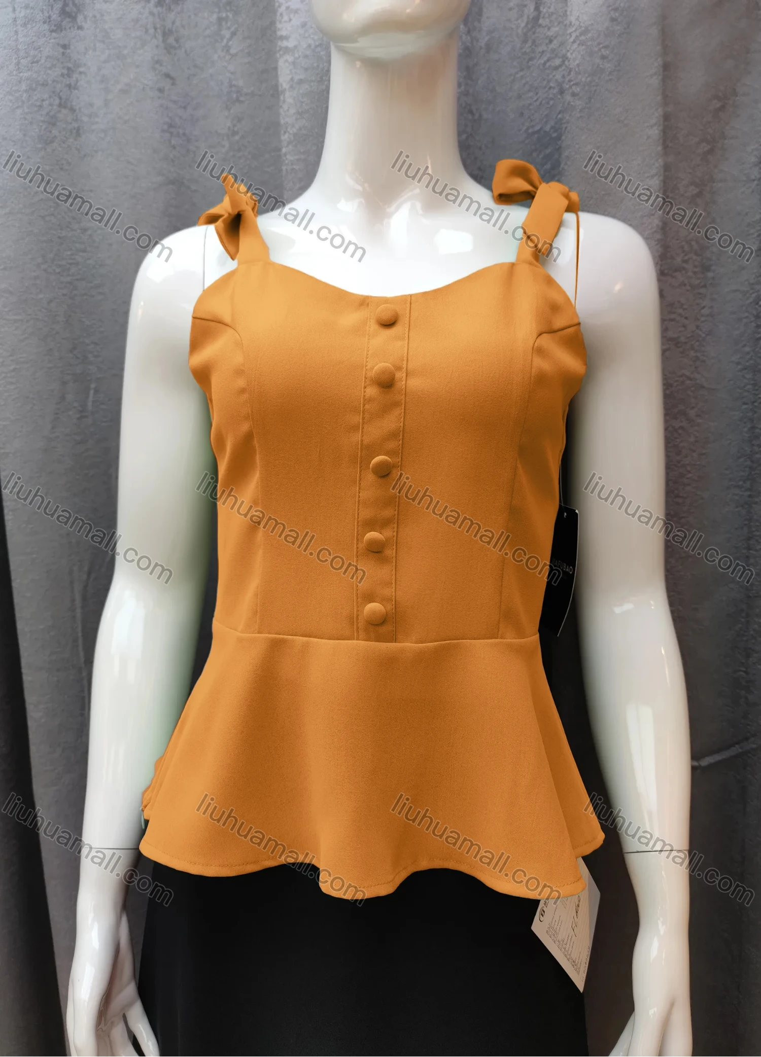 Wholesale Women's Casual Plain Bow Knot Ruffle Hem Swing Cami Top FR5018# - Liuhuamall