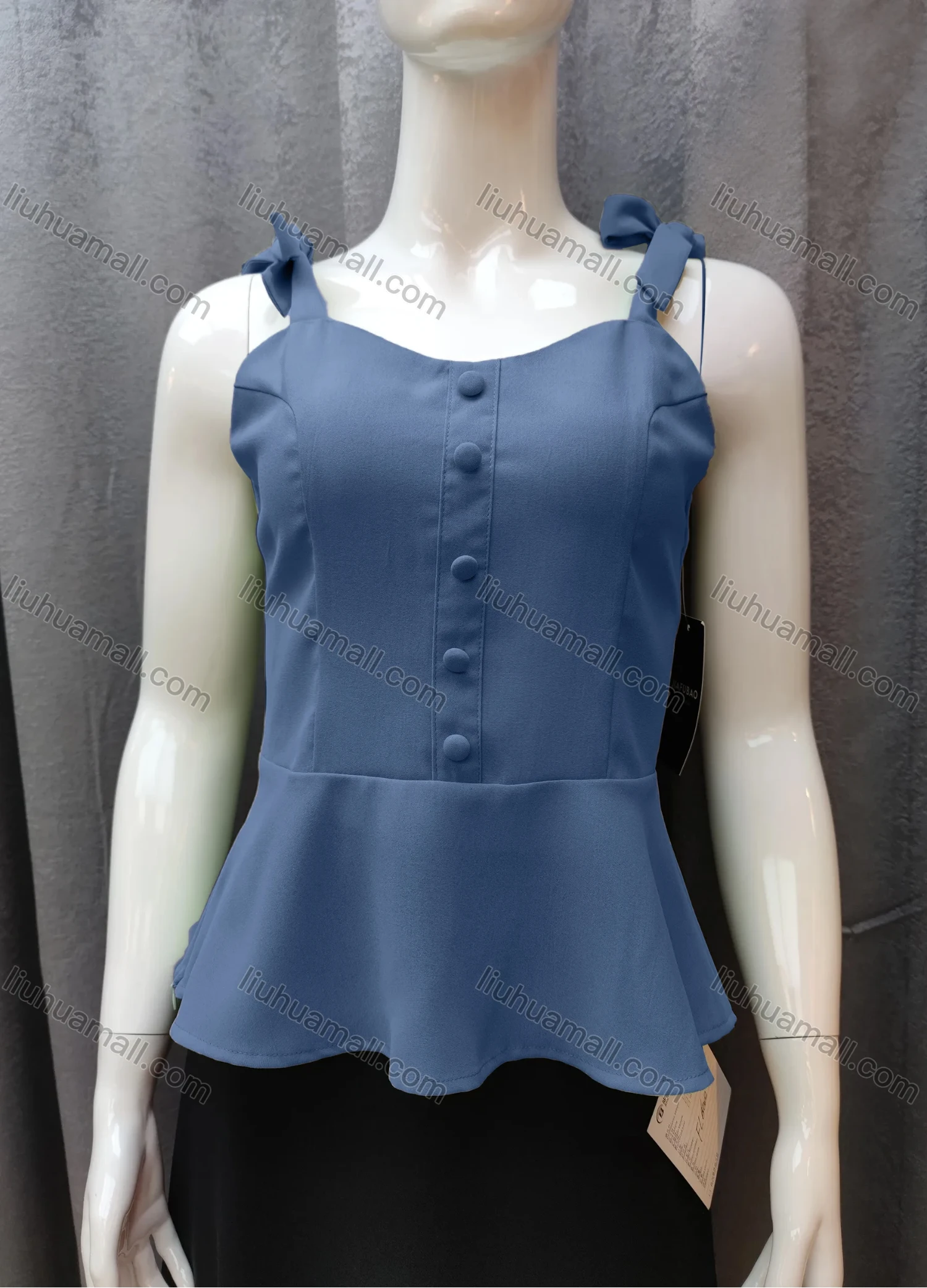 Wholesale Women's Casual Plain Bow Knot Ruffle Hem Swing Cami Top FR5018# - Liuhuamall