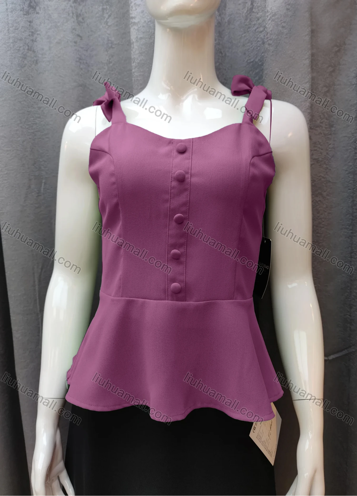 Wholesale Women's Casual Plain Bow Knot Ruffle Hem Swing Cami Top FR5018# - Liuhuamall