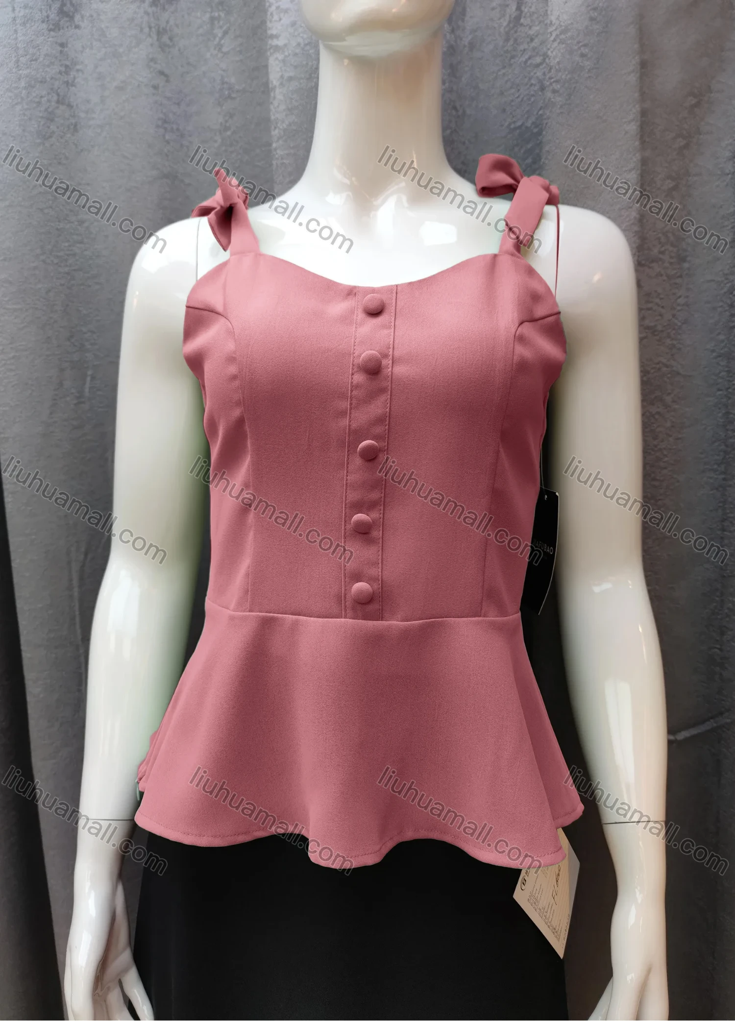 Wholesale Women's Casual Plain Bow Knot Ruffle Hem Swing Cami Top FR5018# - Liuhuamall