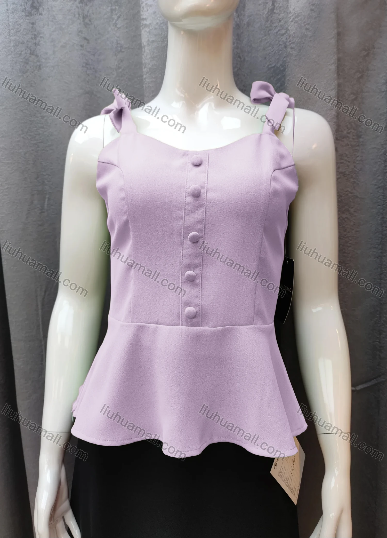 Wholesale Women's Casual Plain Bow Knot Ruffle Hem Swing Cami Top FR5018# - Liuhuamall