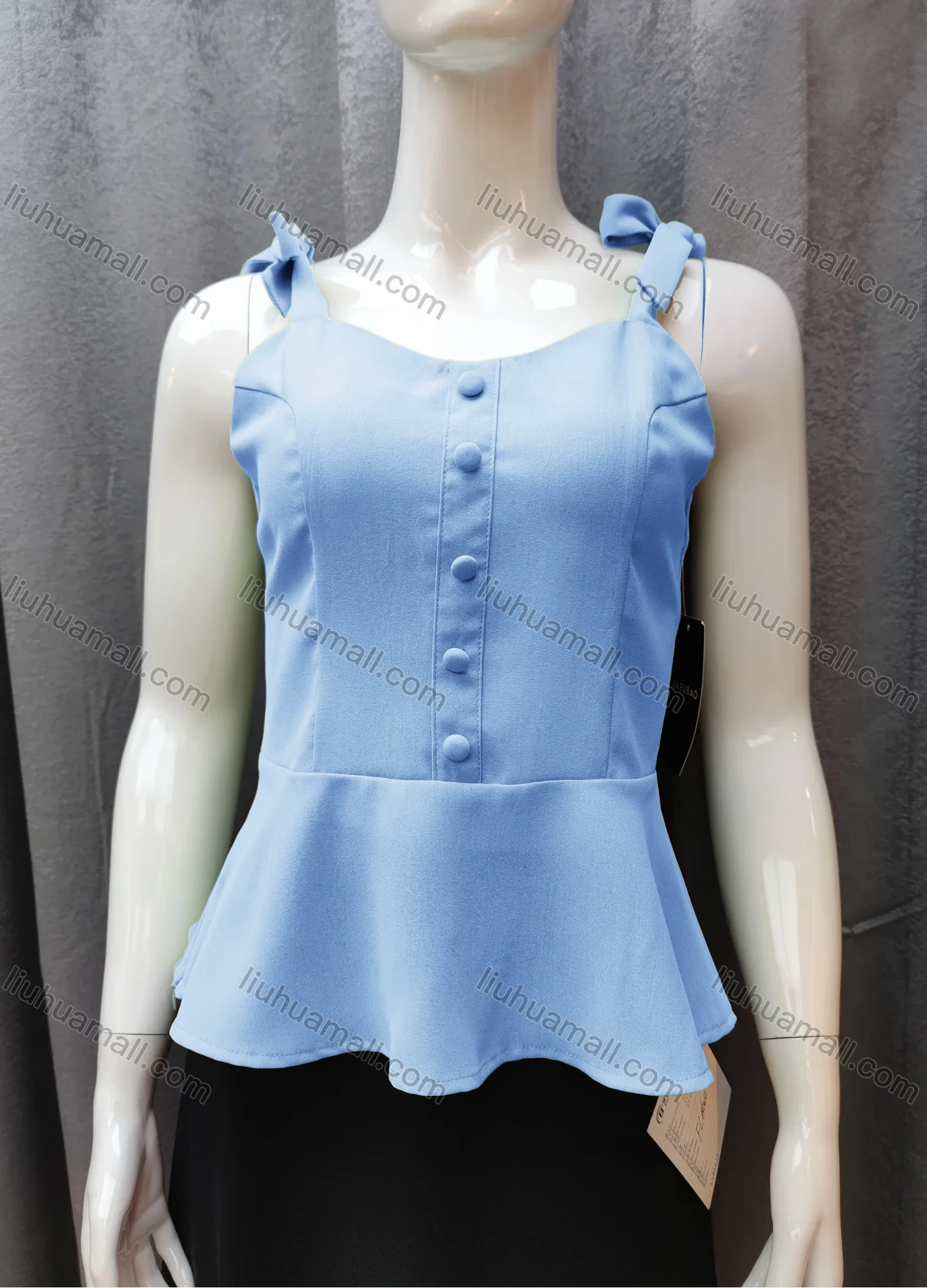 Wholesale Women's Casual Plain Bow Knot Ruffle Hem Swing Cami Top FR5018# - Liuhuamall