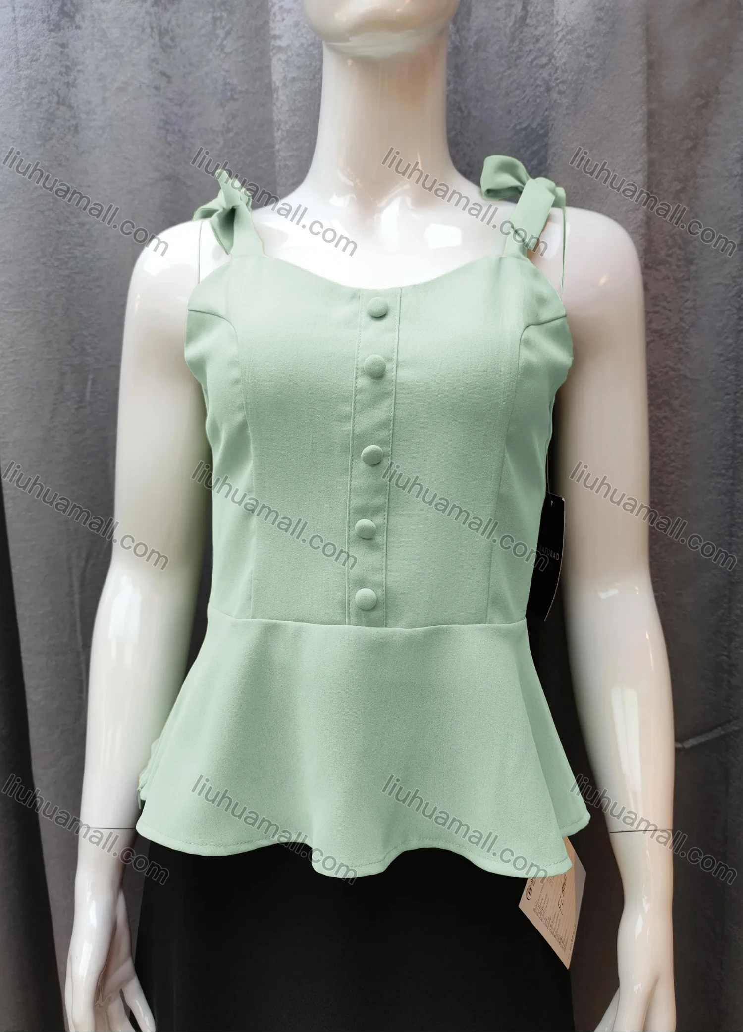 Wholesale Women's Casual Plain Bow Knot Ruffle Hem Swing Cami Top FR5018# - Liuhuamall