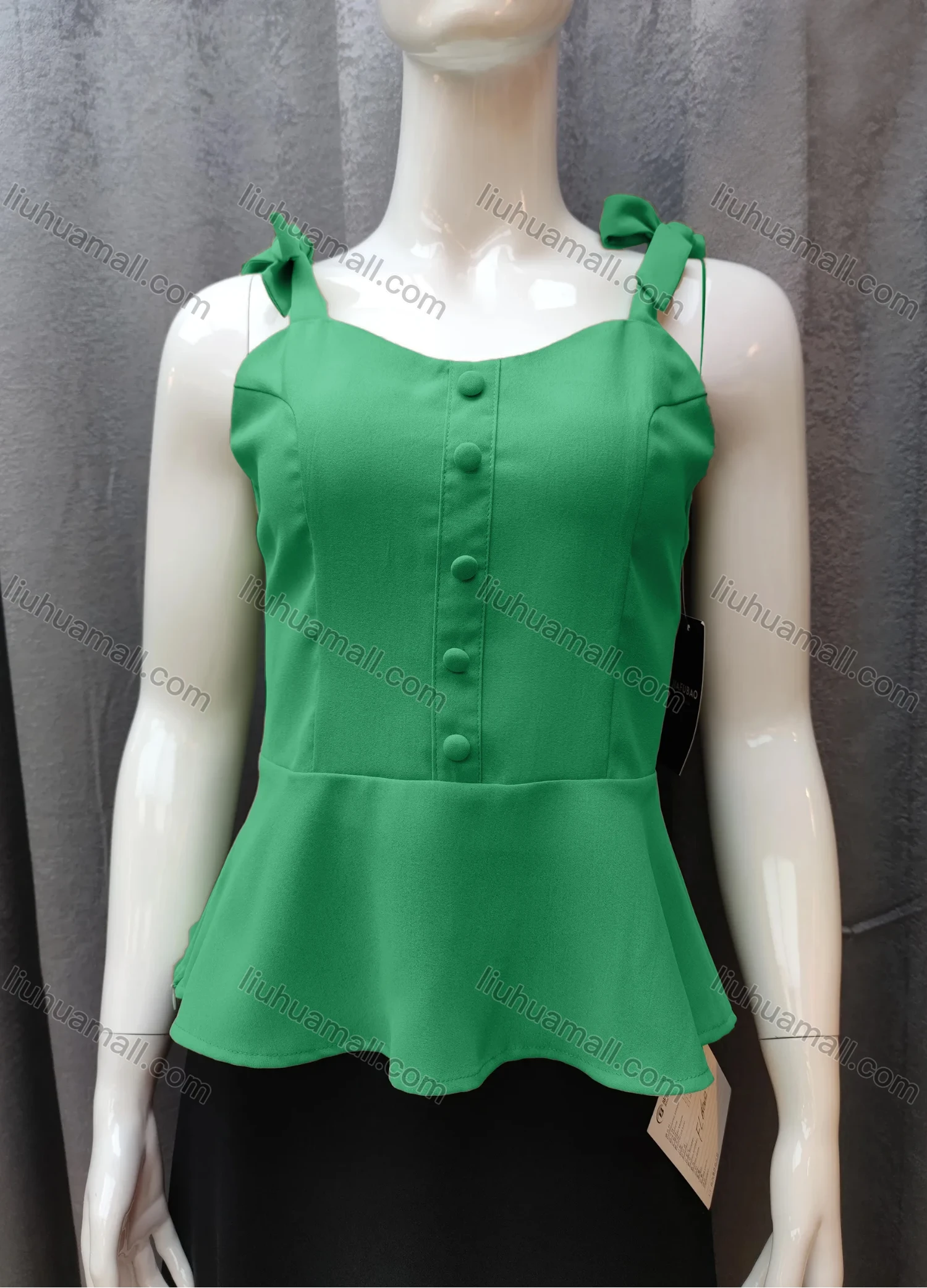 Wholesale Women's Casual Plain Bow Knot Ruffle Hem Swing Cami Top FR5018# - Liuhuamall