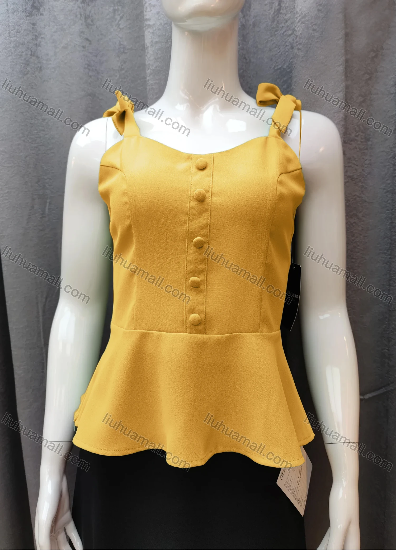 Wholesale Women's Casual Plain Bow Knot Ruffle Hem Swing Cami Top FR5018# - Liuhuamall