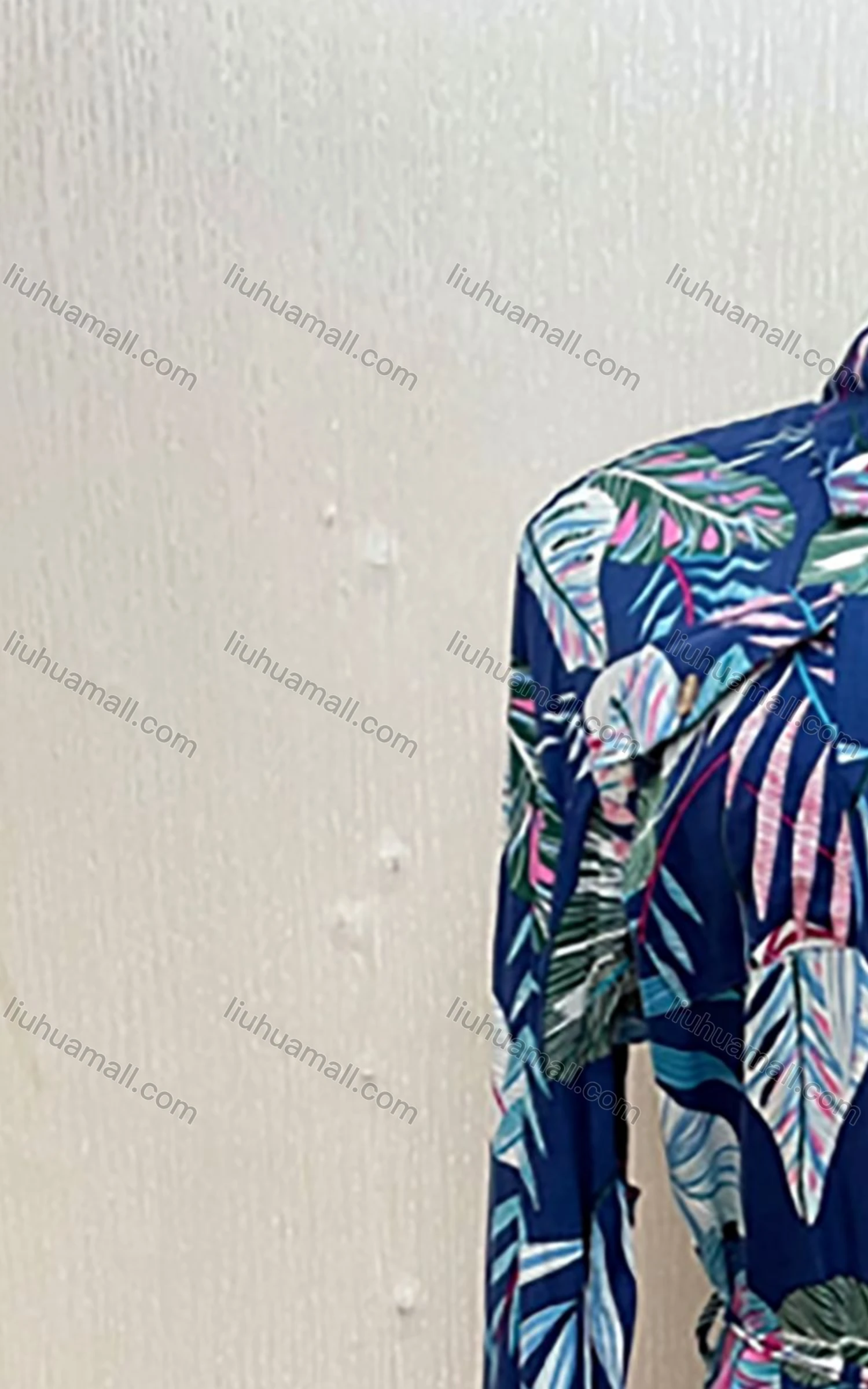 Wholesale Women's Long Sleeve Tropical Print Buttons Pockets Ruffle Detail Curved Hem Shirt Dress With Belt - Liuhuamall