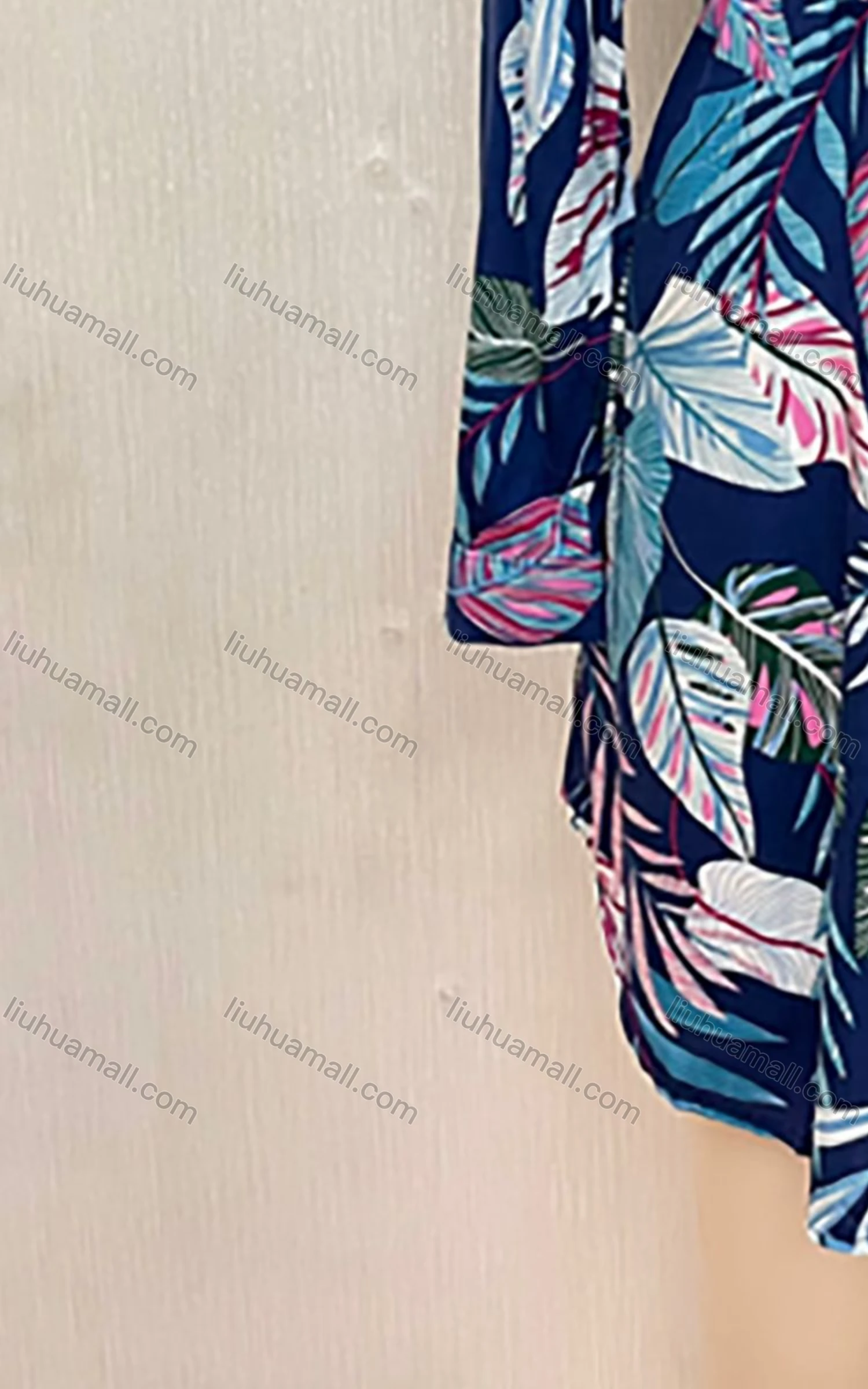 Wholesale Women's Long Sleeve Tropical Print Buttons Pockets Ruffle Detail Curved Hem Shirt Dress With Belt - Liuhuamall