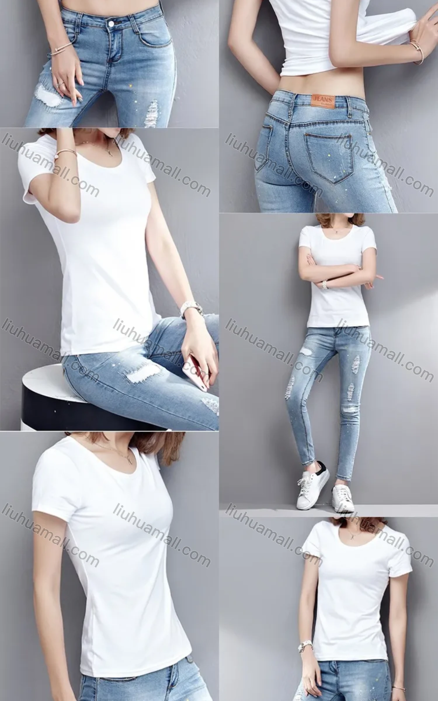 Wholesale Women's Basics Short Sleeve High Stretchy Slim Plain T-shirts - Liuhuamall