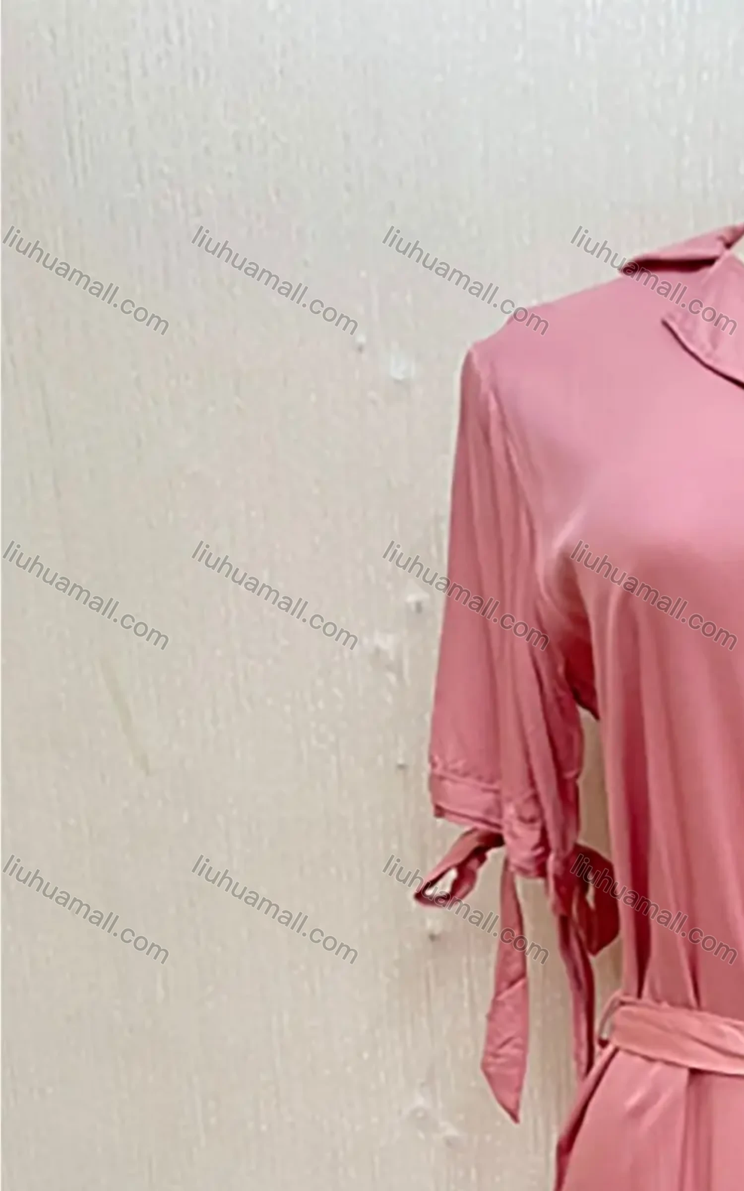 Wholesale Women's Casual Lapel Lace Up Button Down Belted Plain Maxi Dress - Liuhuamall