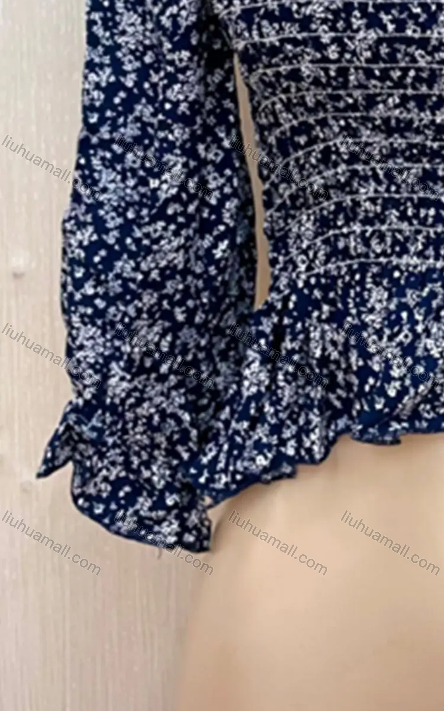 Wholesale Women's Square Neck Floral Ruched Slim Waist Ruffle Trim Blouse - Liuhuamall