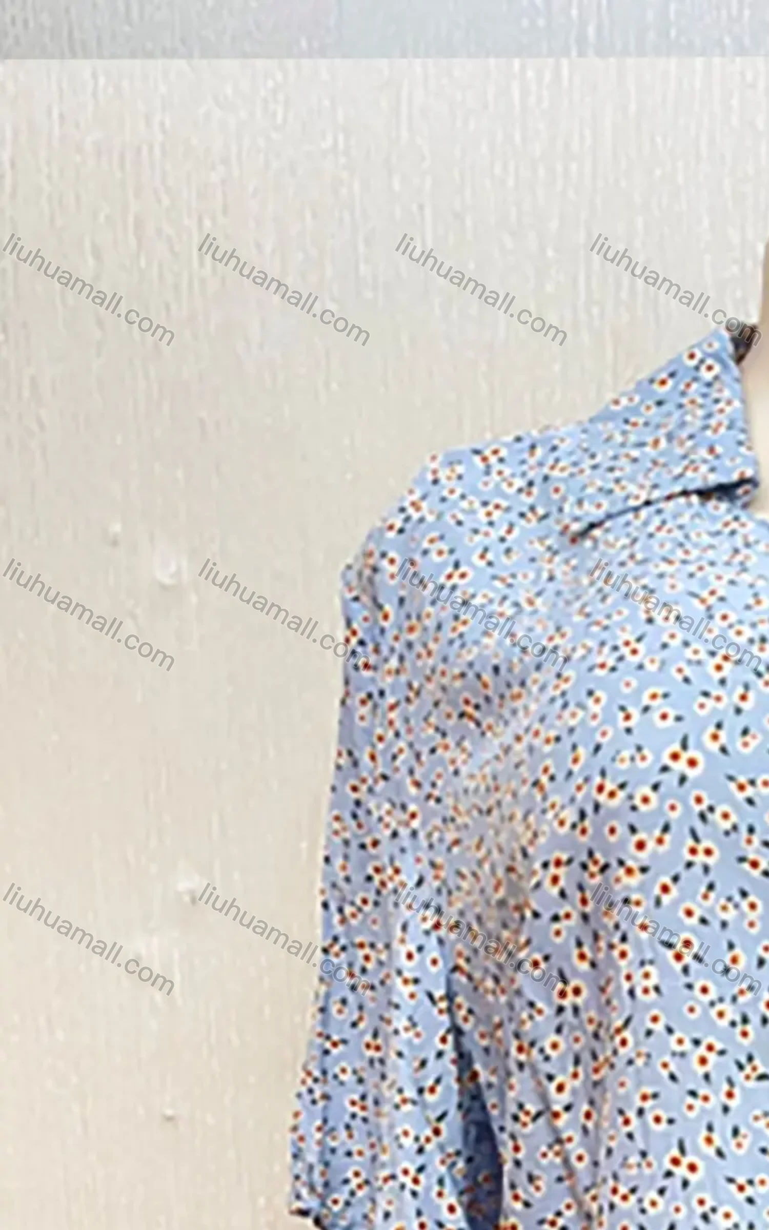 Wholesale Women's Turn-down Collar Floral Buttons Ruffle Detail Curved Hem Blouse - Liuhuamall