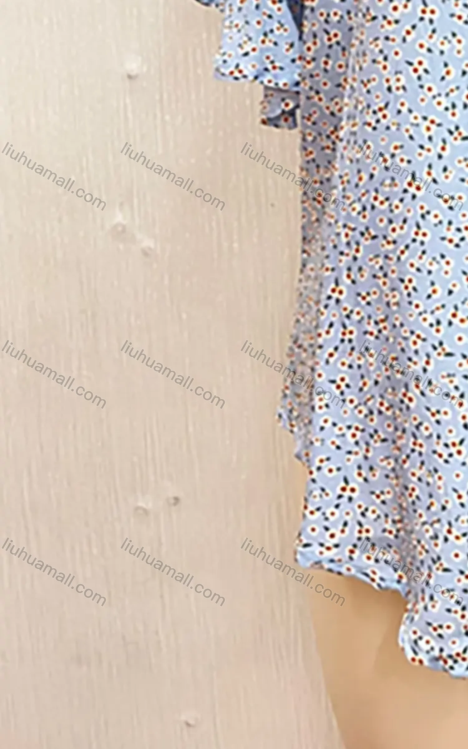 Wholesale Women's Turn-down Collar Floral Buttons Ruffle Detail Curved Hem Blouse - Liuhuamall