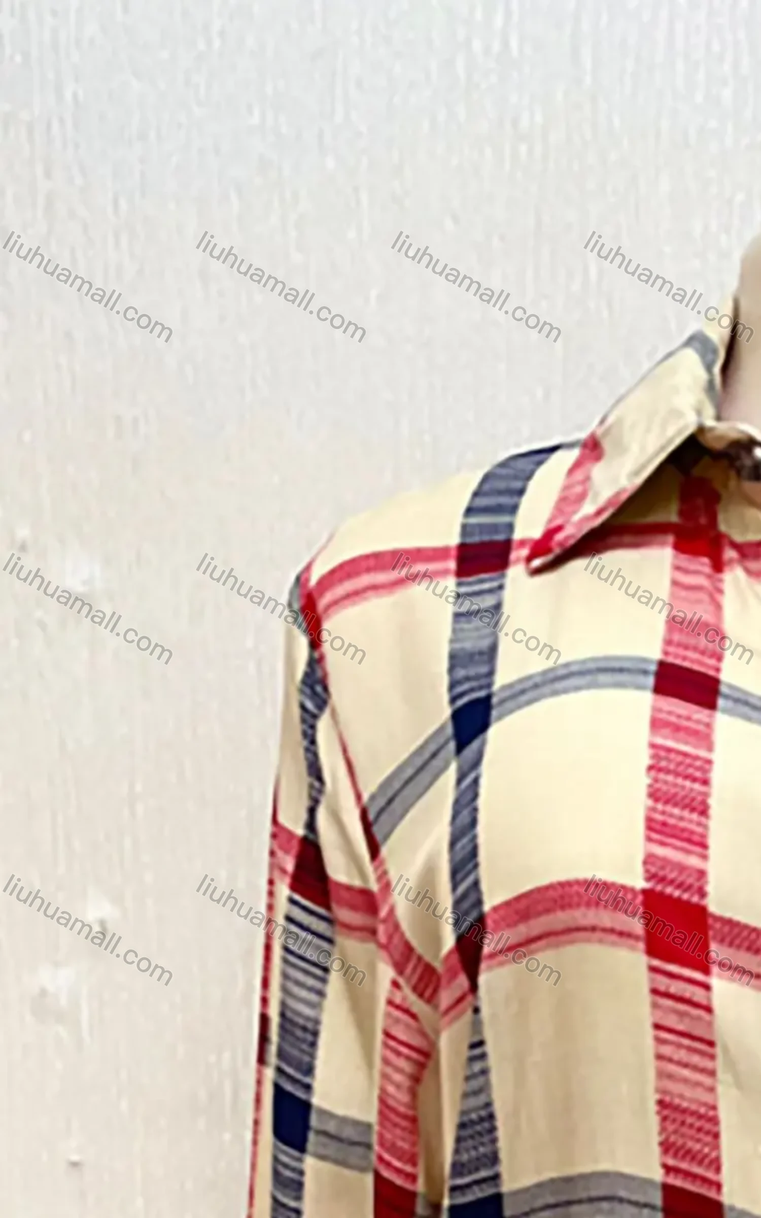 Wholesale Women's Gingham Print Drawstring Side Button Down Casual Shirt - Liuhuamall