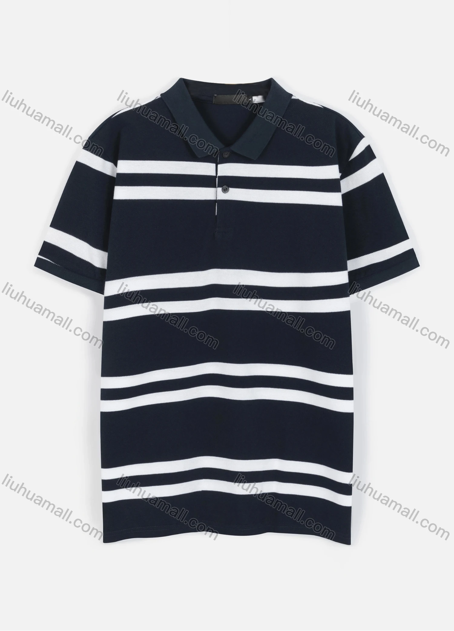 Wholesale Men's Casual Short Sleeve Striped Button Polo Shirt - Liuhuamall