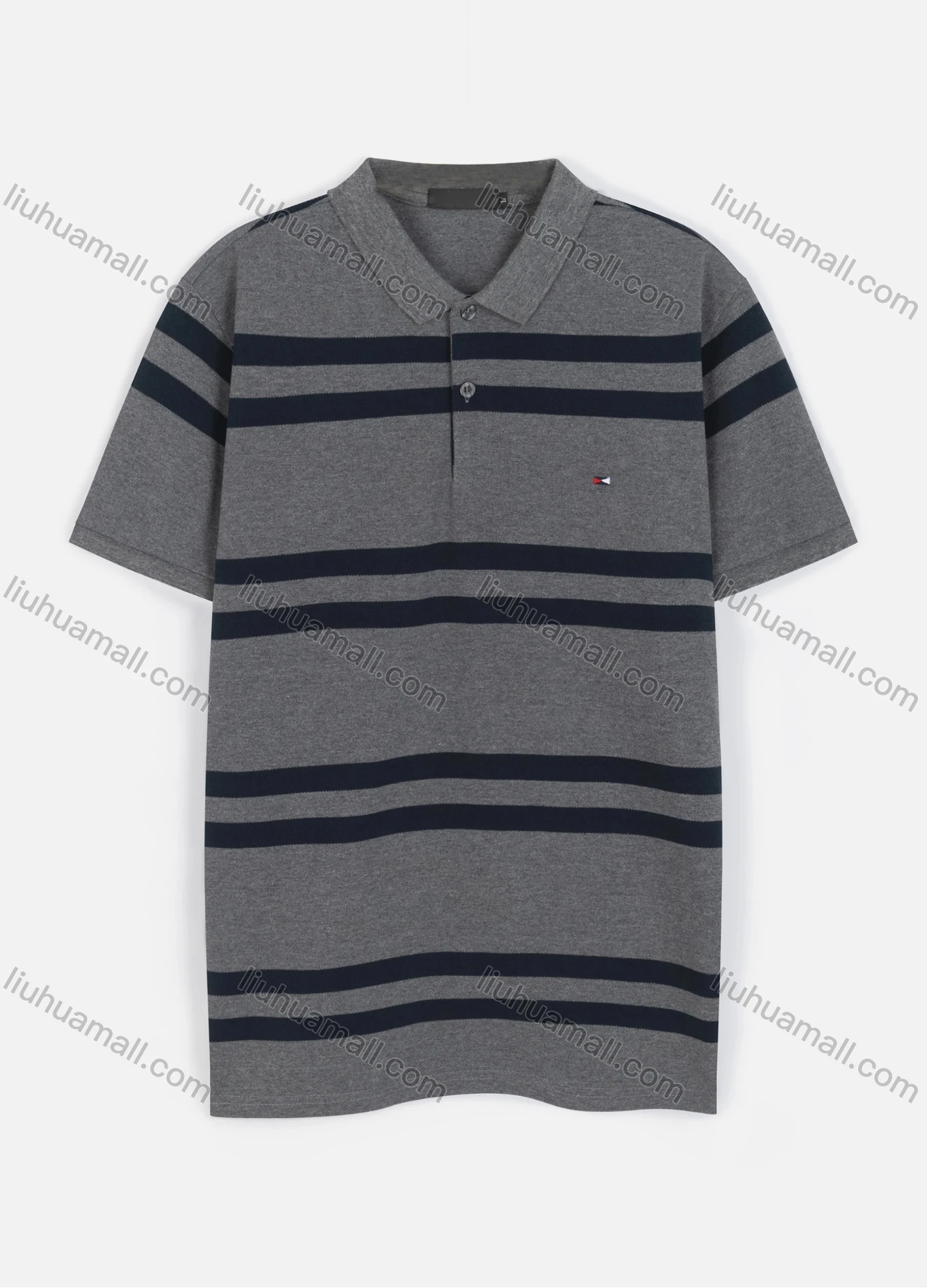 Wholesale Men's Casual Short Sleeve Striped Button Polo Shirt - Liuhuamall