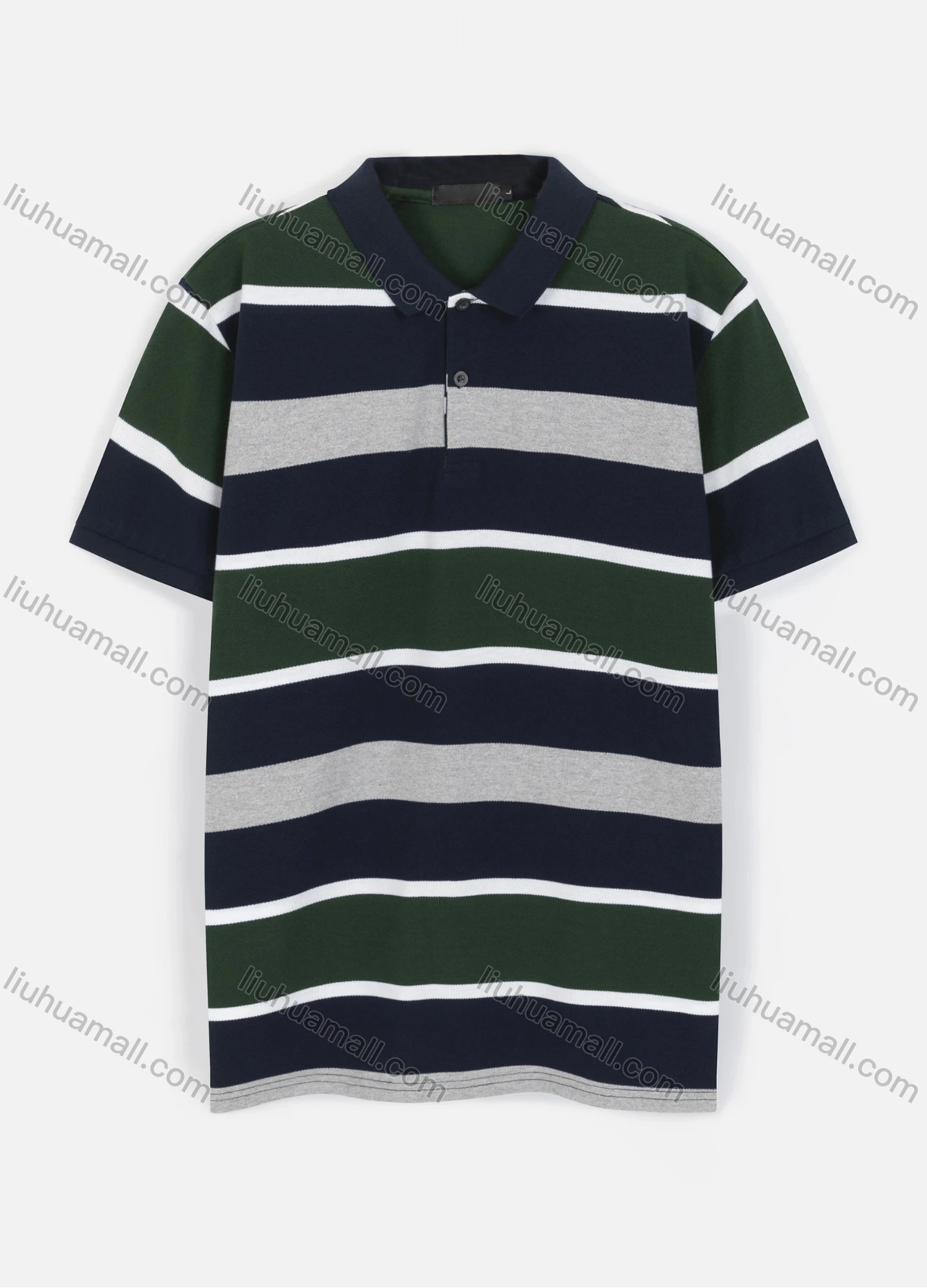 Wholesale Men's Casual Short Sleeve Striped Button Polo Shirt - Liuhuamall