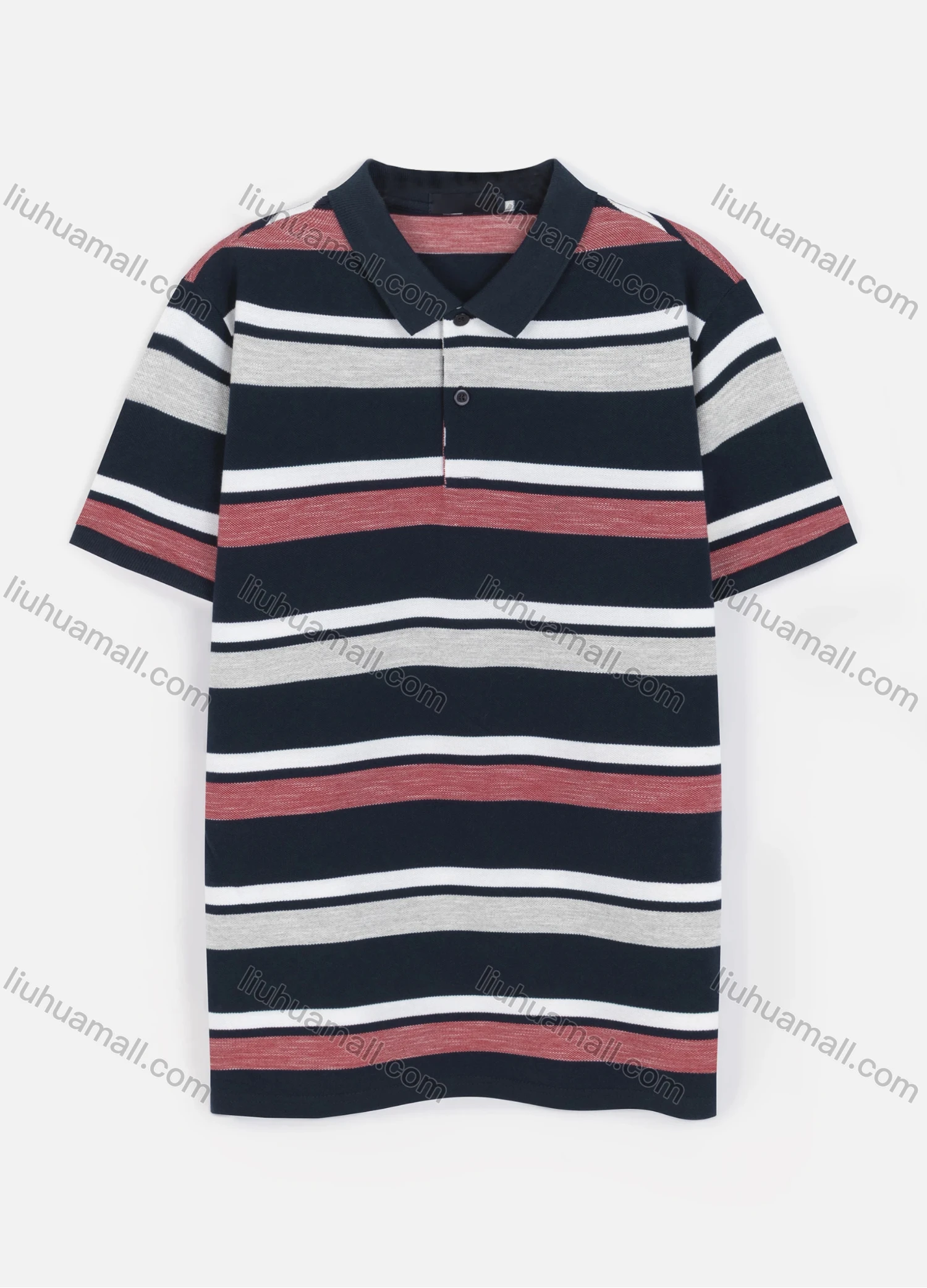 Wholesale Men's Casual Short Sleeve Striped Button Polo Shirt - Liuhuamall