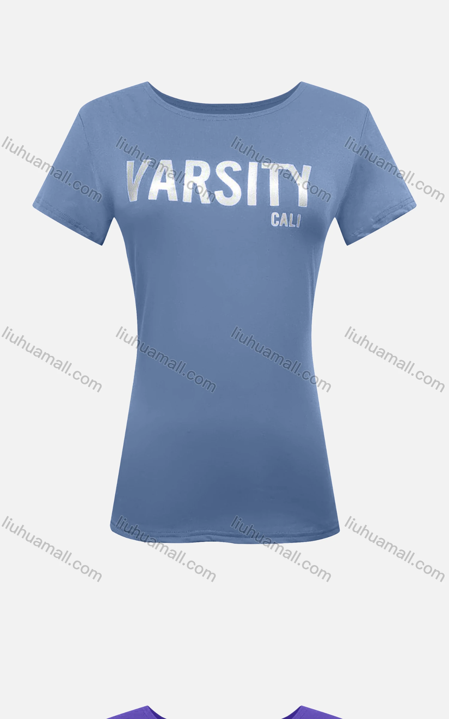 Wholesale Women's Casual Slim Fit Crew Neck Short Sleeve Silver Pressed Letter Print Tee - Liuhuamall