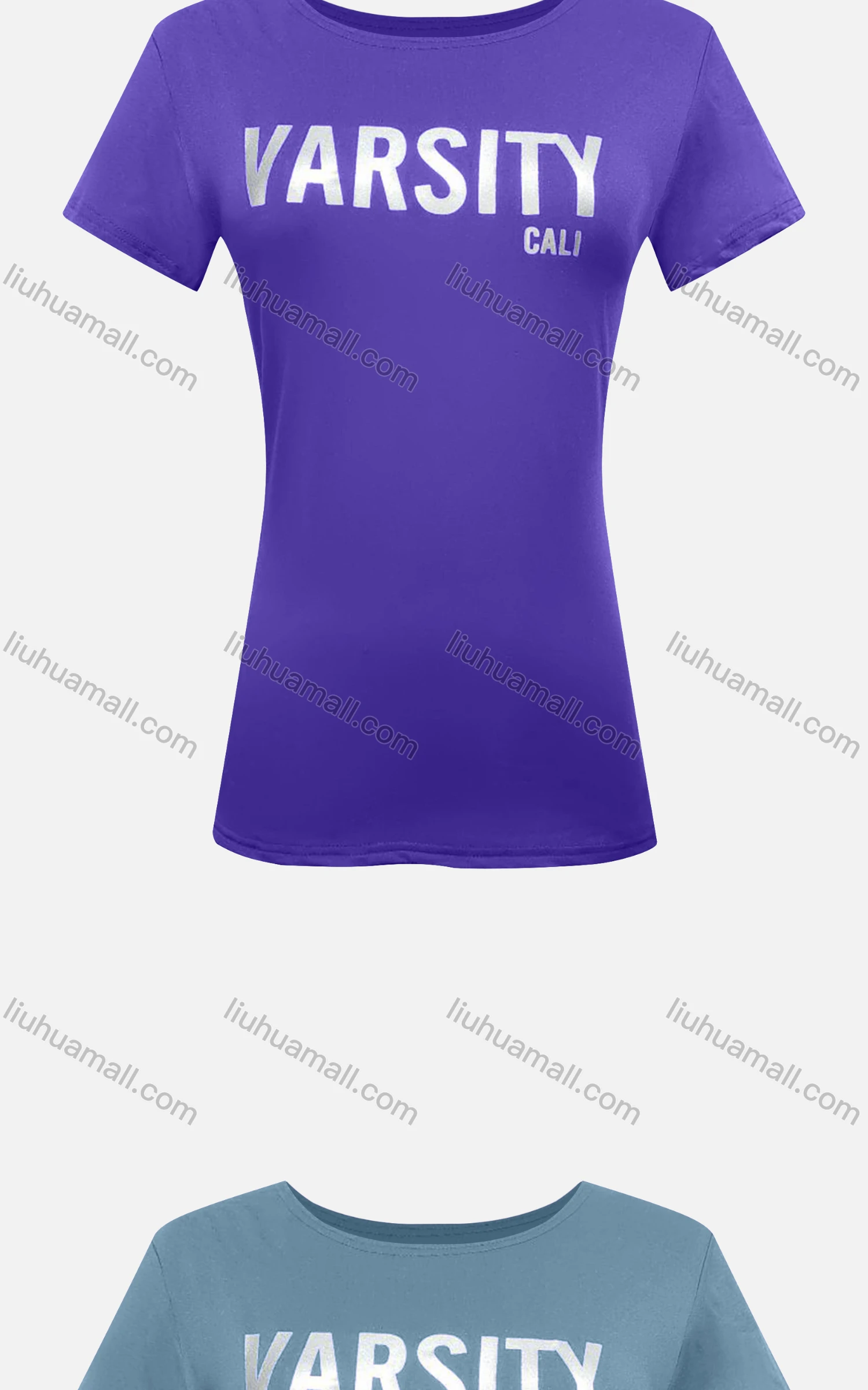 Wholesale Women's Casual Slim Fit Crew Neck Short Sleeve Silver Pressed Letter Print Tee - Liuhuamall