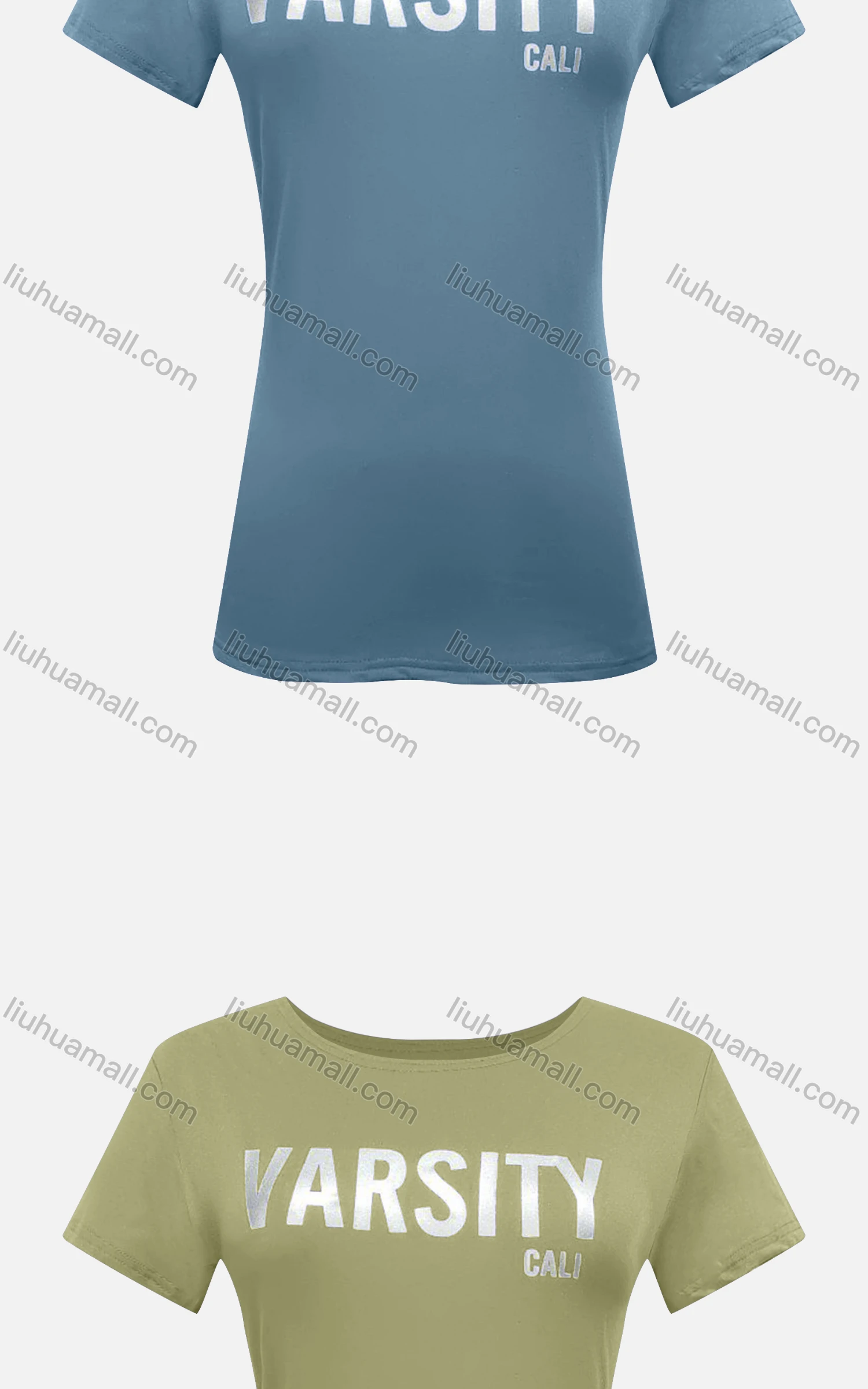 Wholesale Women's Casual Slim Fit Crew Neck Short Sleeve Silver Pressed Letter Print Tee - Liuhuamall