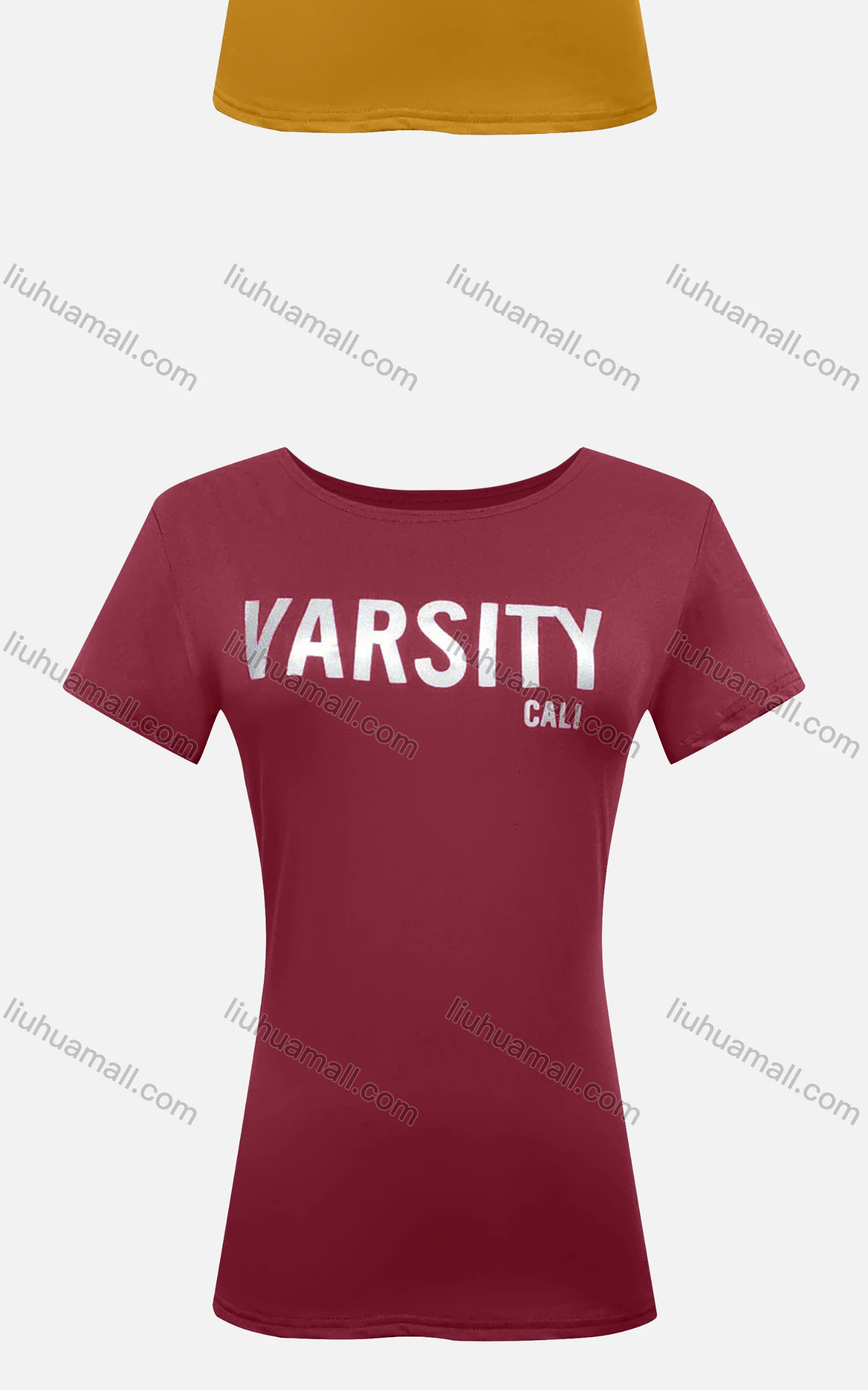 Wholesale Women's Casual Slim Fit Crew Neck Short Sleeve Silver Pressed Letter Print Tee - Liuhuamall