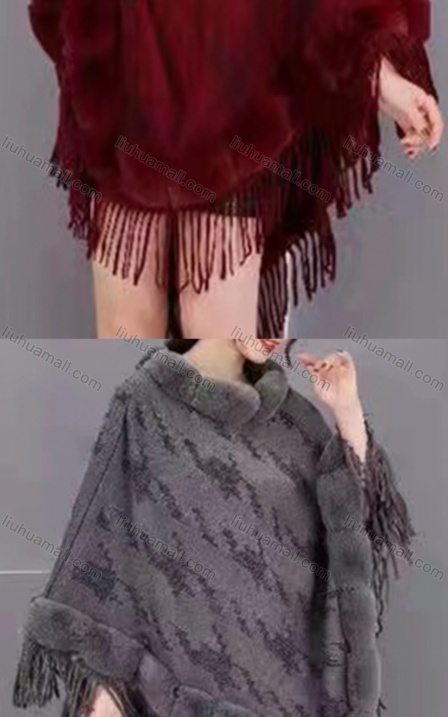 Wholesale Women's Elegant Mosaic Print Fuzzy Trim Scarf Hem Cape 3104# - Liuhuamall