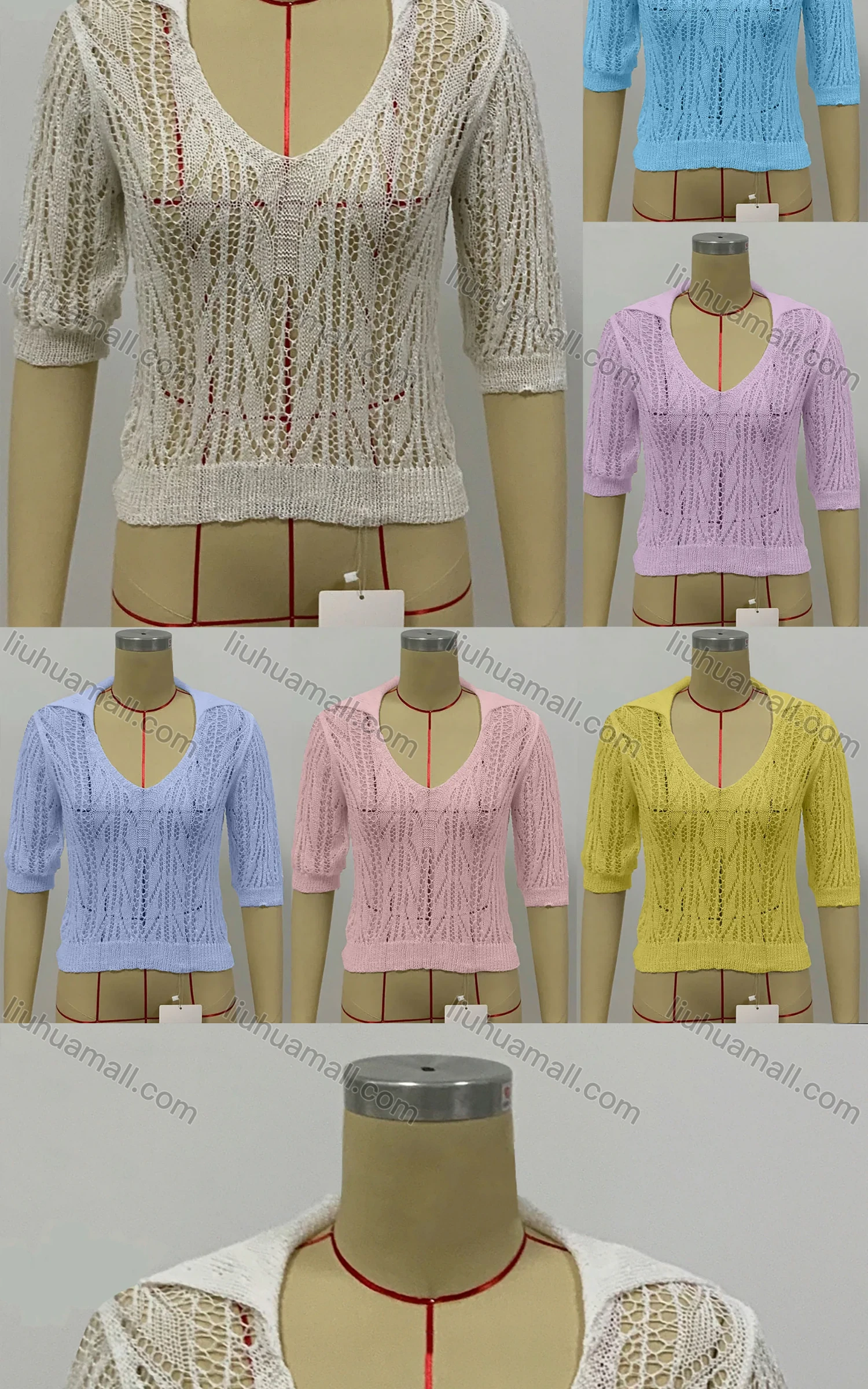 Wholesale Women's Casual Turn-down Collar Half Sleeve Hollow Out Cover Up - Liuhuamall