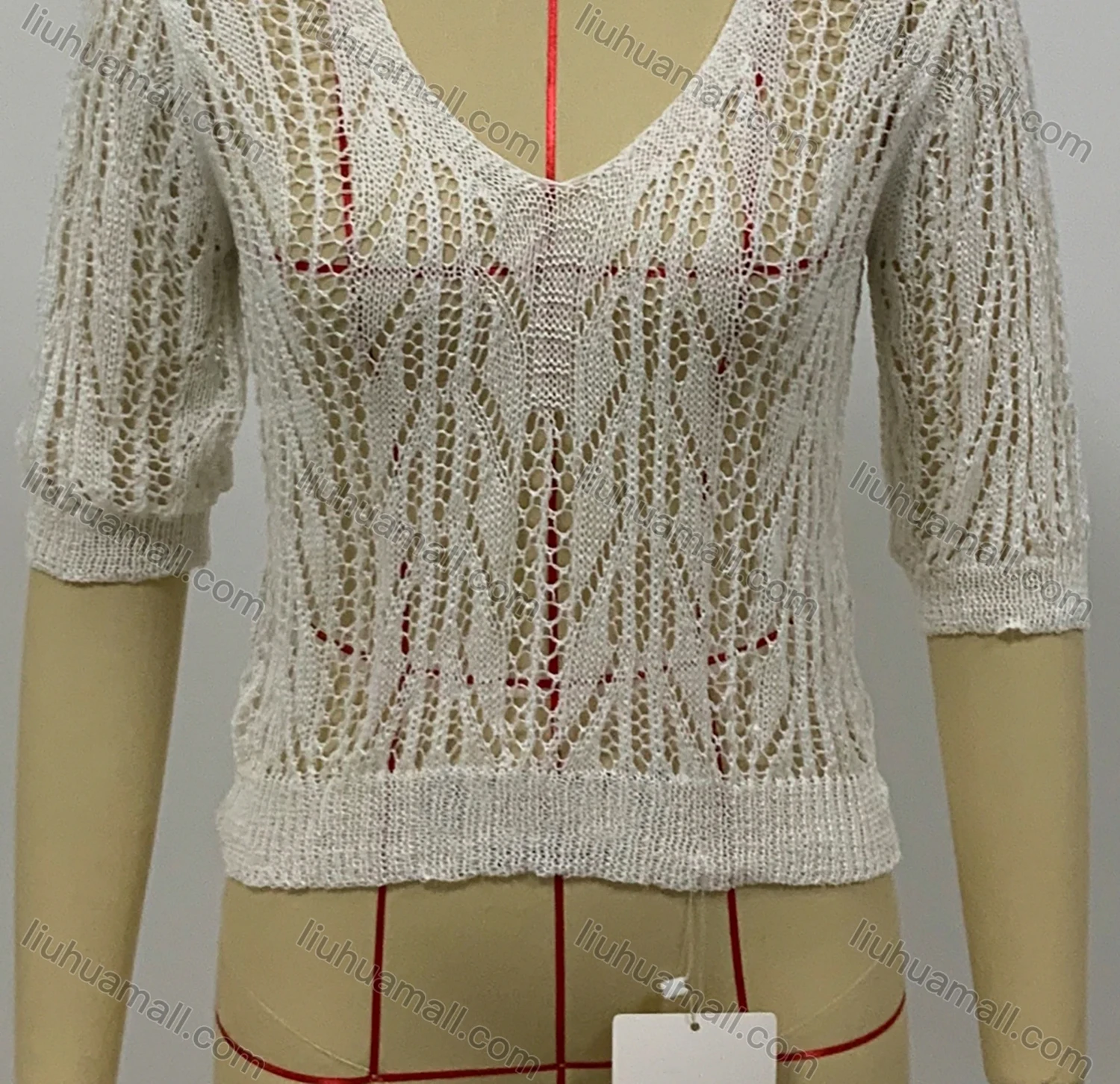 Wholesale Women's Casual Turn-down Collar Half Sleeve Hollow Out Cover Up - Liuhuamall