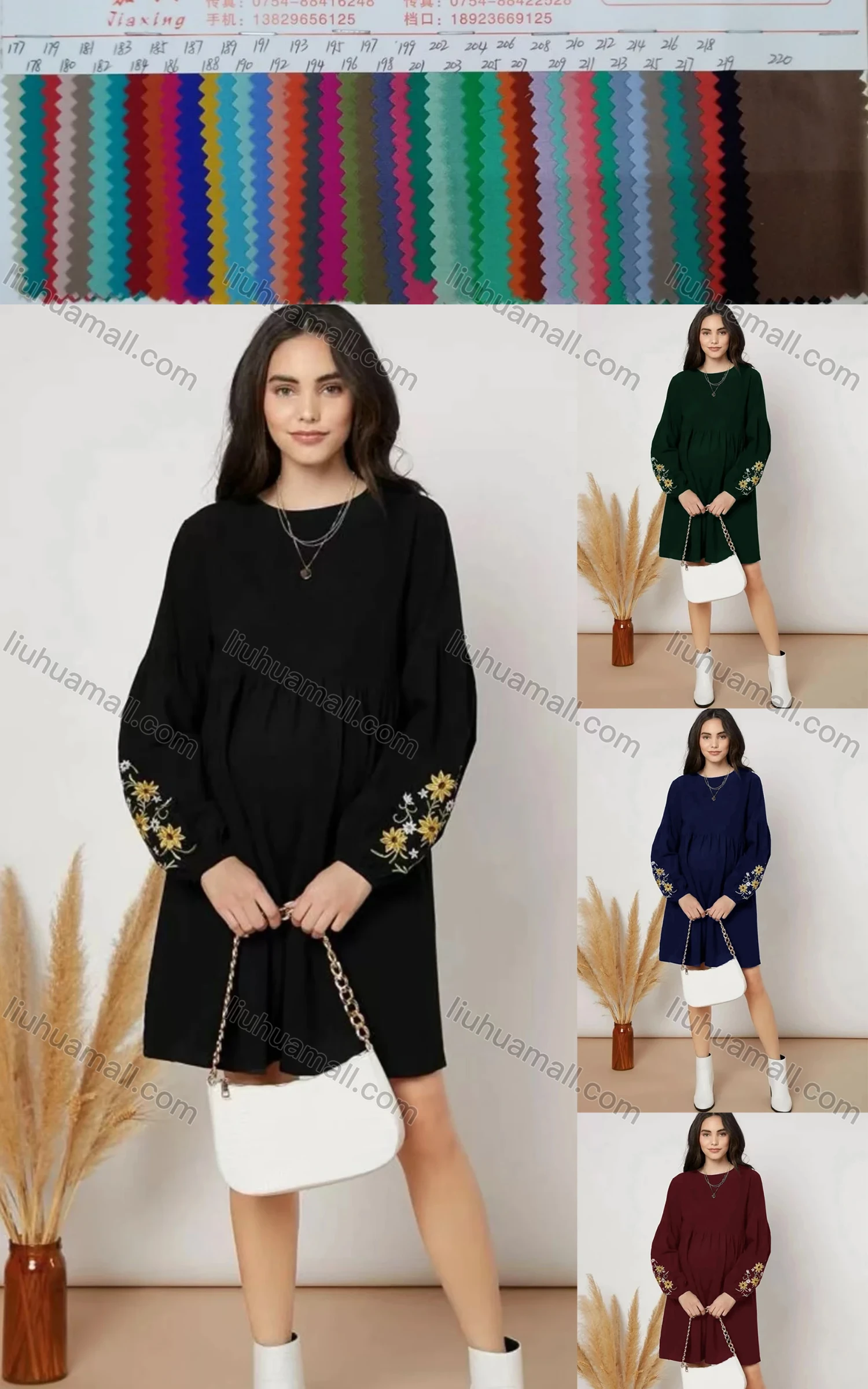 Wholesale Women's Round Neck Long Sleeve Embroidered Floral Keyhole Back Maternity Short Dress A1309-8097# - Liuhuamall