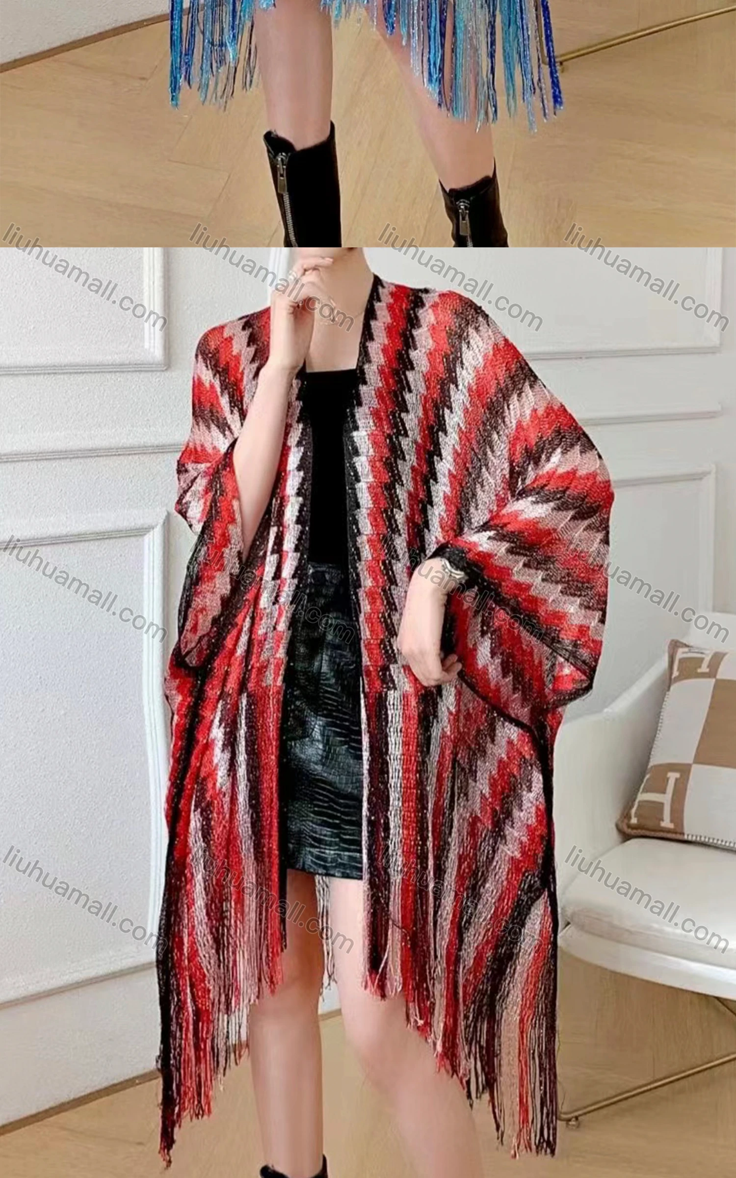 Wholesale Women's Casual Striped Mesh Tassel Trim Hem Scarf Shawl - Liuhuamall