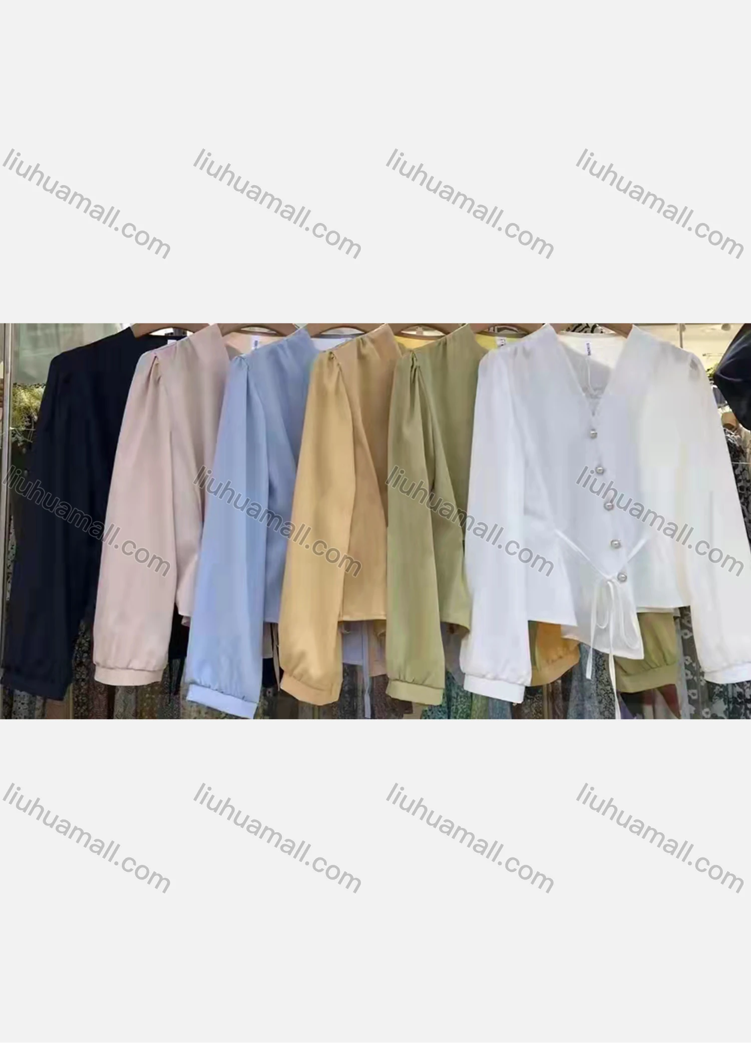 Wholesale Women's Casual V Neck Long Sleeve Blouse Button Front Crop Plain Top 6050# - Liuhuamall