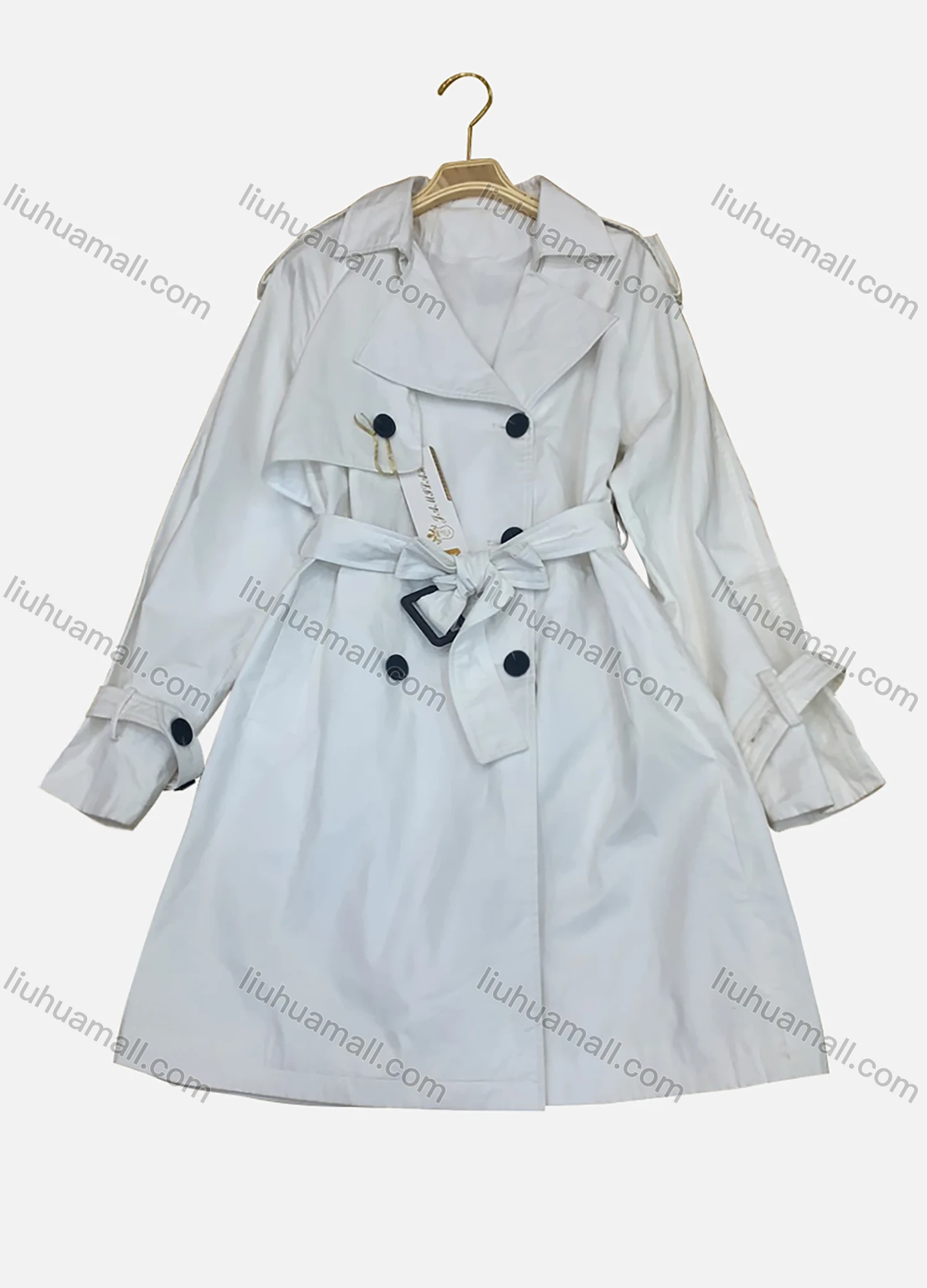 Wholesale Women's Casual Long Sleeve Lapel Double Breasted Long Trench Coat With Belt - Liuhuamall