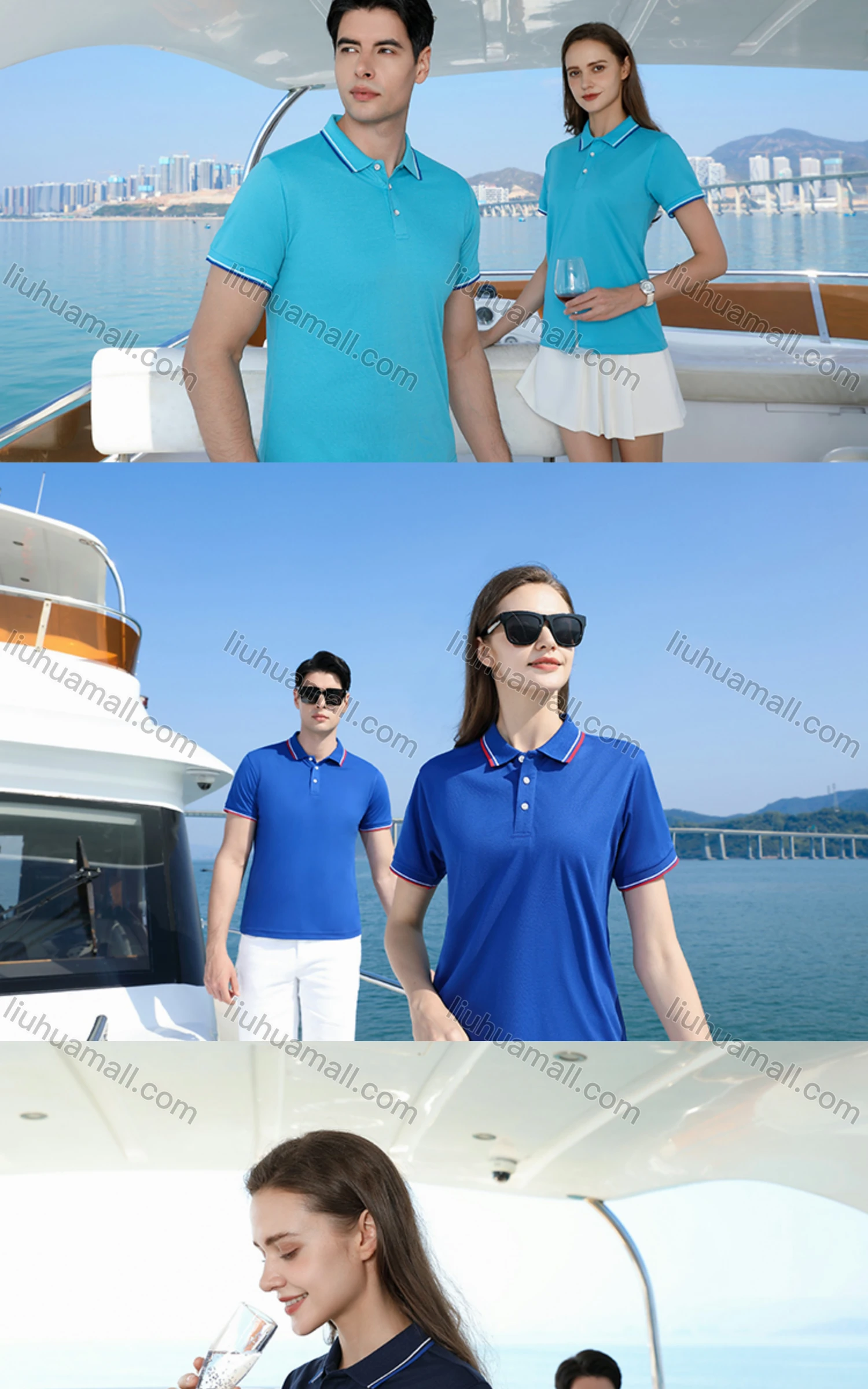 Wholesale Unisex 180g Basics Stripe Trim Plain Short Sleeve Polo Shirt Q11LS# - Liuhuamall