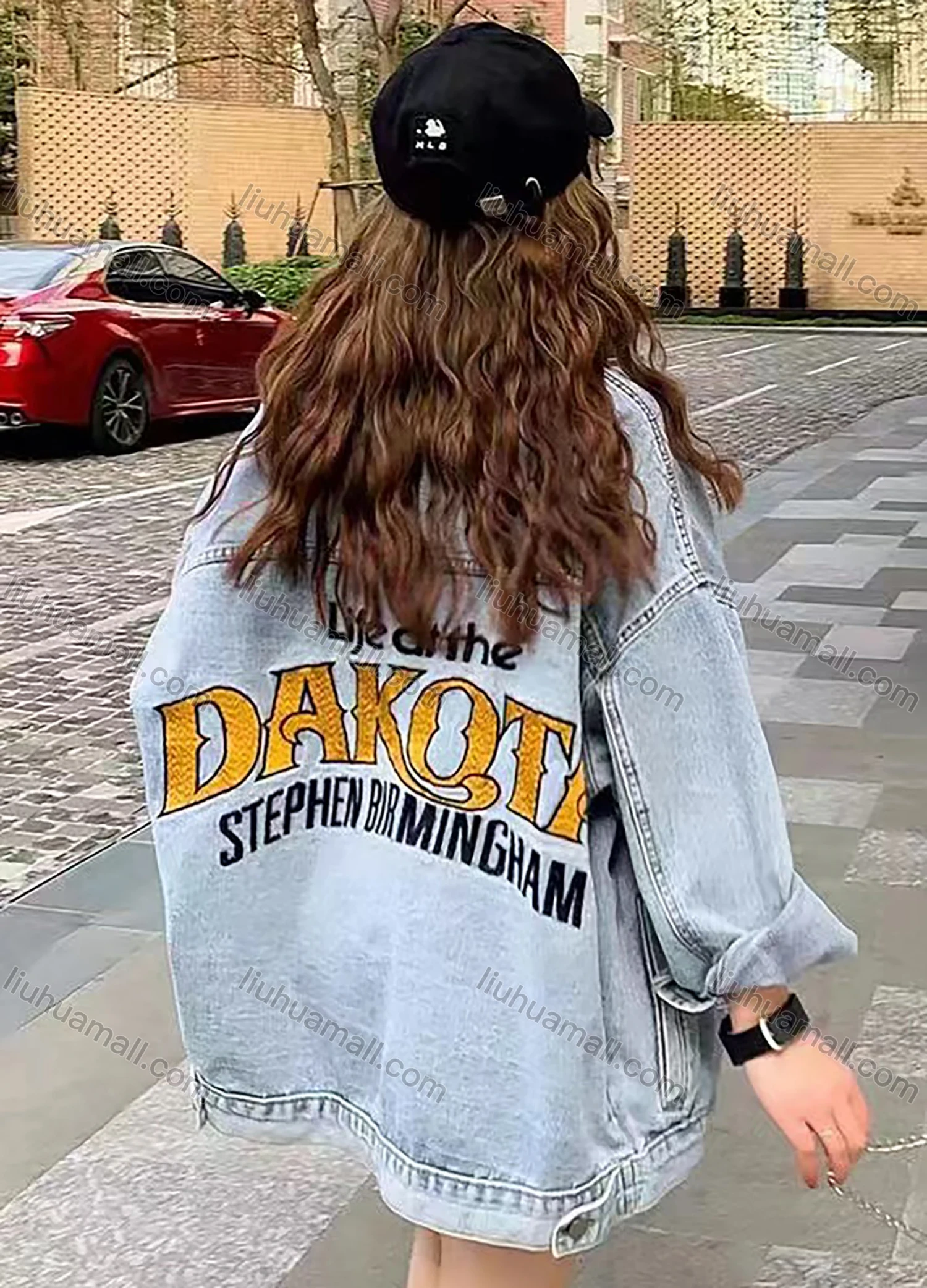 Wholesale Women's Fashion Long Sleeve Back Letter Embroidery Distressed Denim Jacket - Liuhuamall