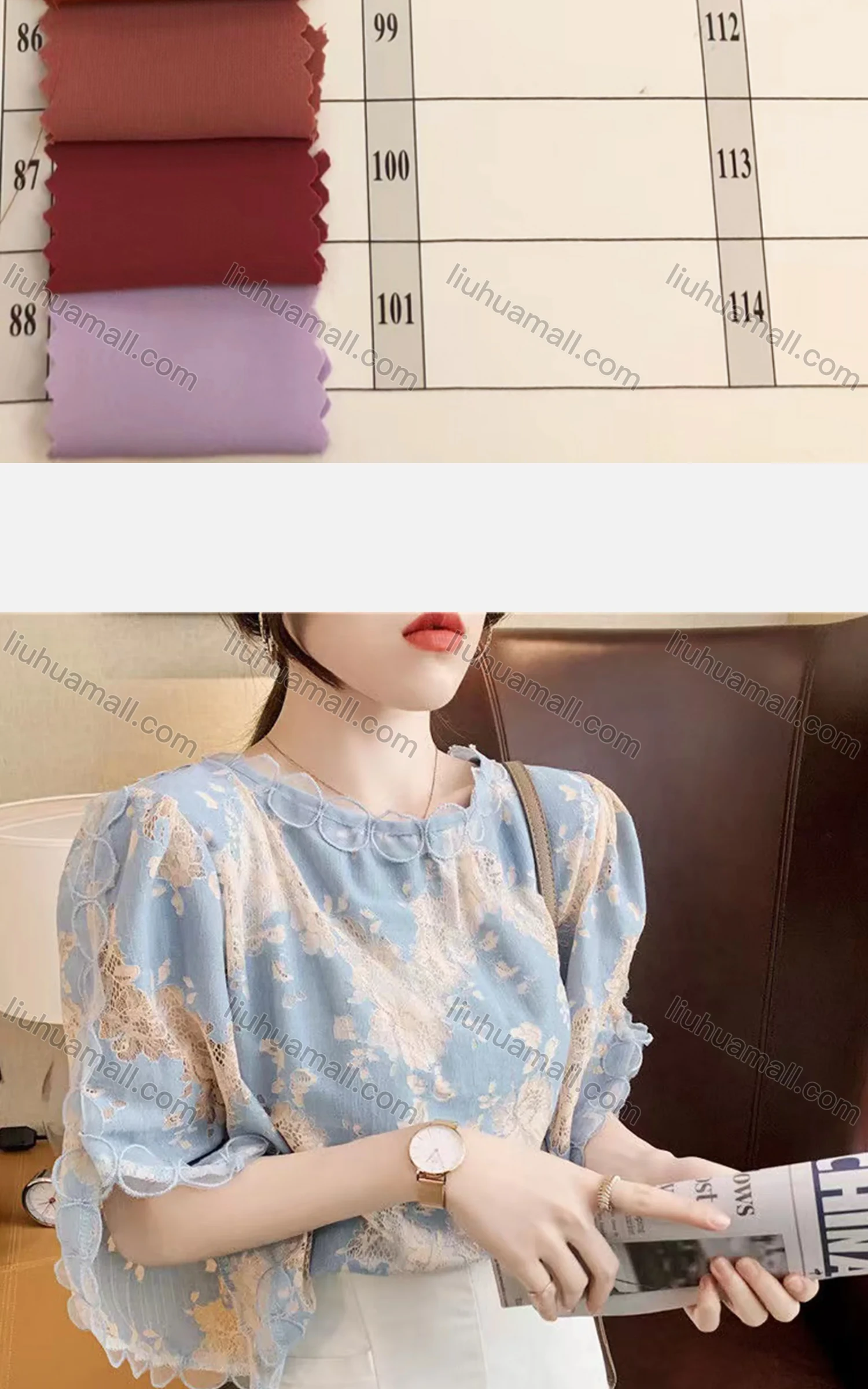Wholesale Women's Casual Chiffon Crew Neck Guipure Lace Blouse 574254# - Liuhuamall