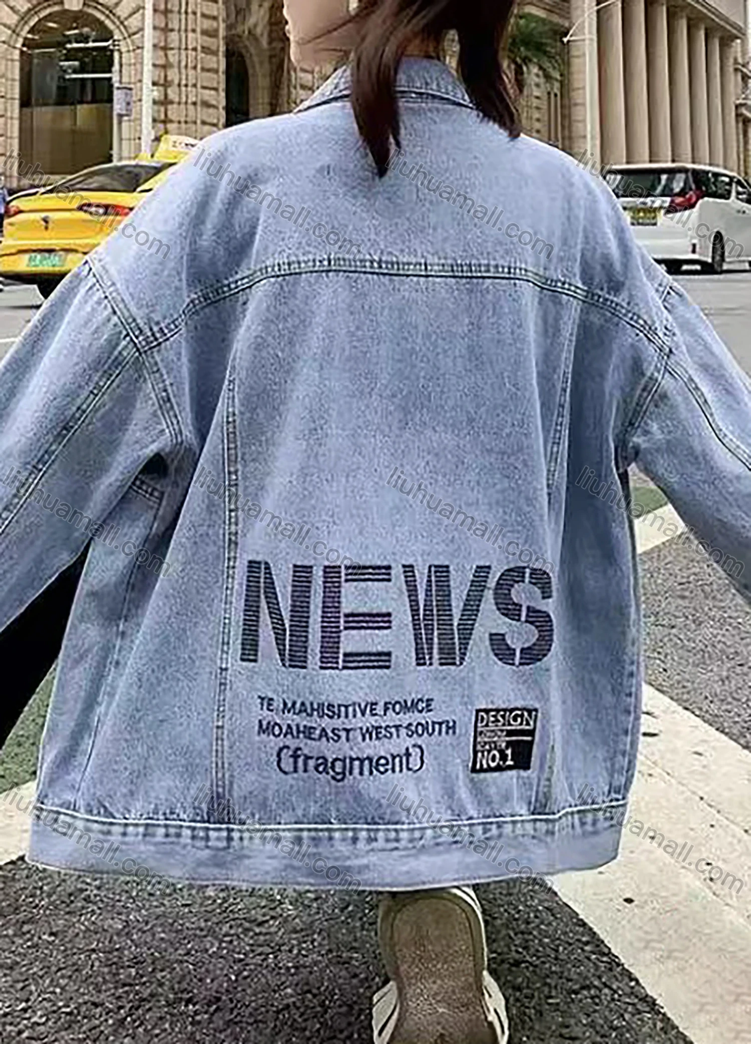 Wholesale Women's Fashion Long Sleeve Back Letter Embroidery Distressed Denim Jacket - Liuhuamall