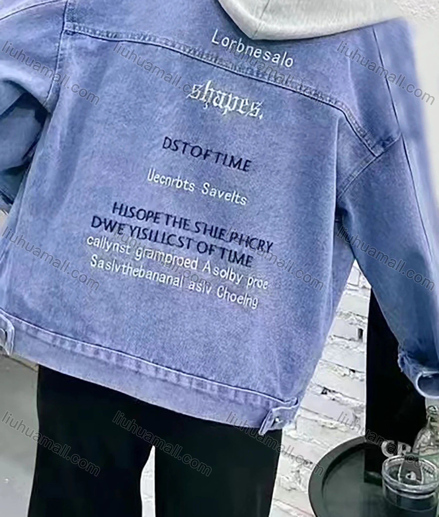 Wholesale Women's Casual Letter Embroidery Distressed Flap Pockets Hooded Denim Jacket - Liuhuamall