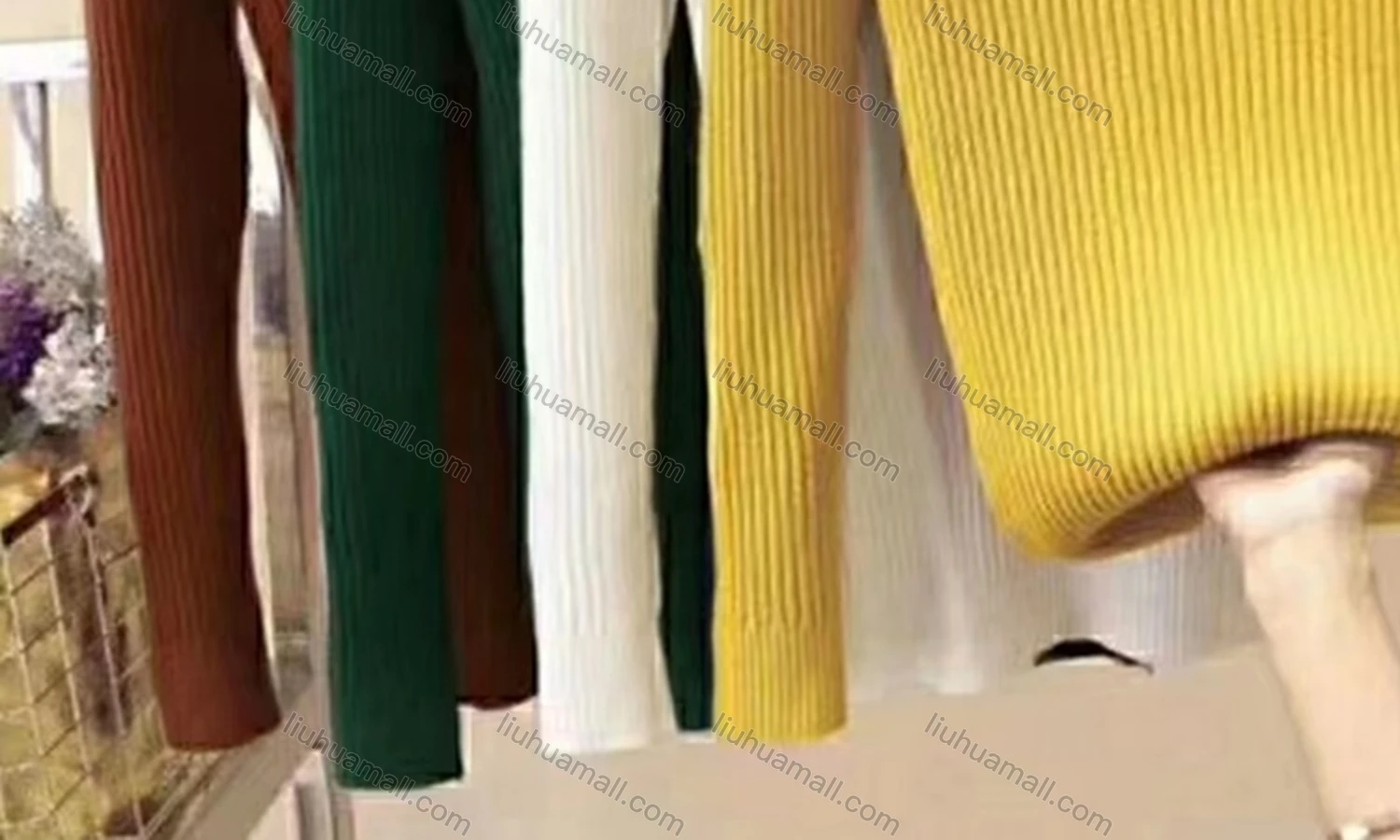 Wholesale Women's Casual Long Sleeve Mock Neck Lettuce Trim Rib-Knitted Tops - Liuhuamall