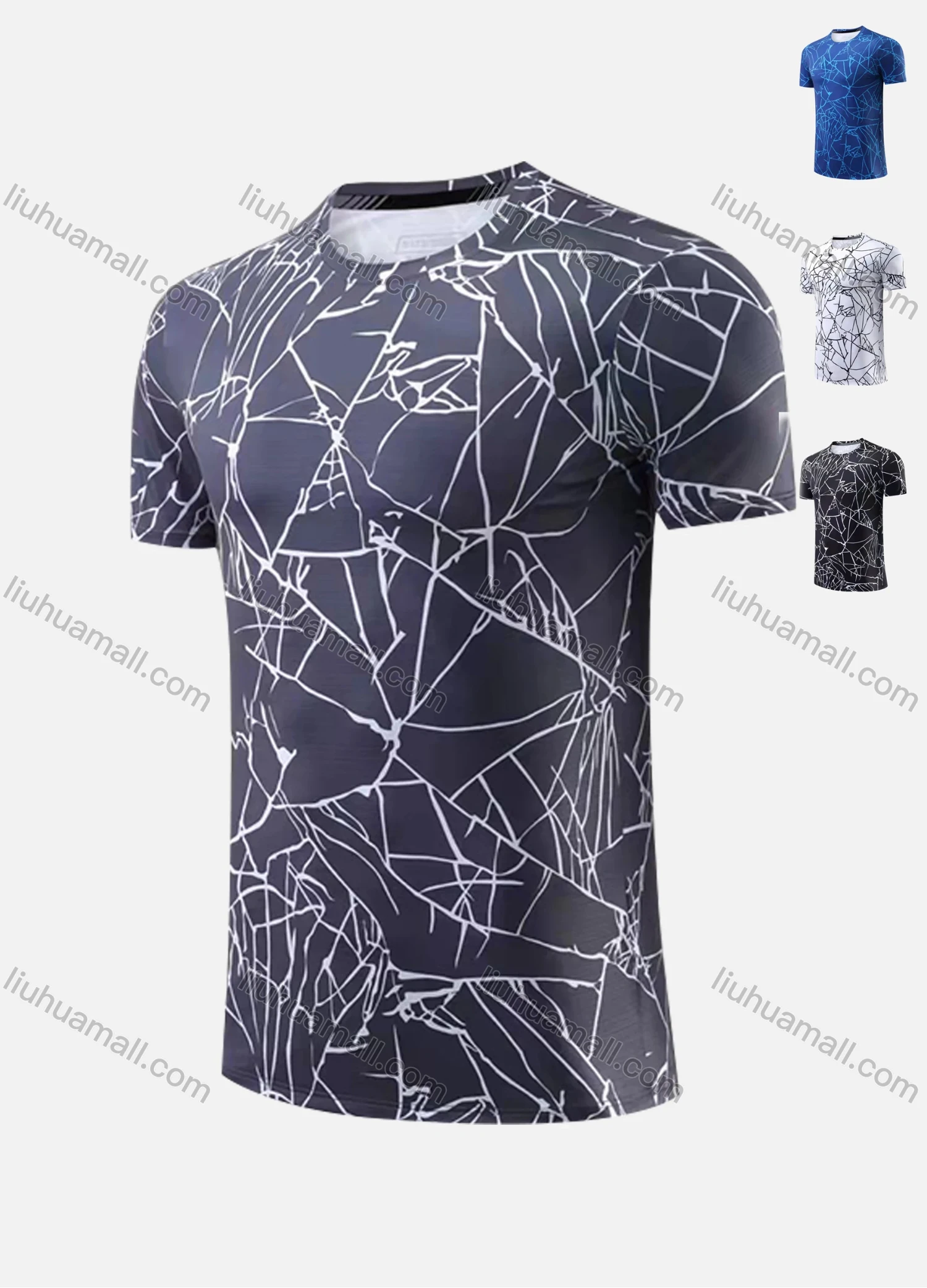 Wholesale Men's Quick Dry Comfy Workout Round Neck Allover Print Athletic T-Shirt 2696# - Liuhuamall