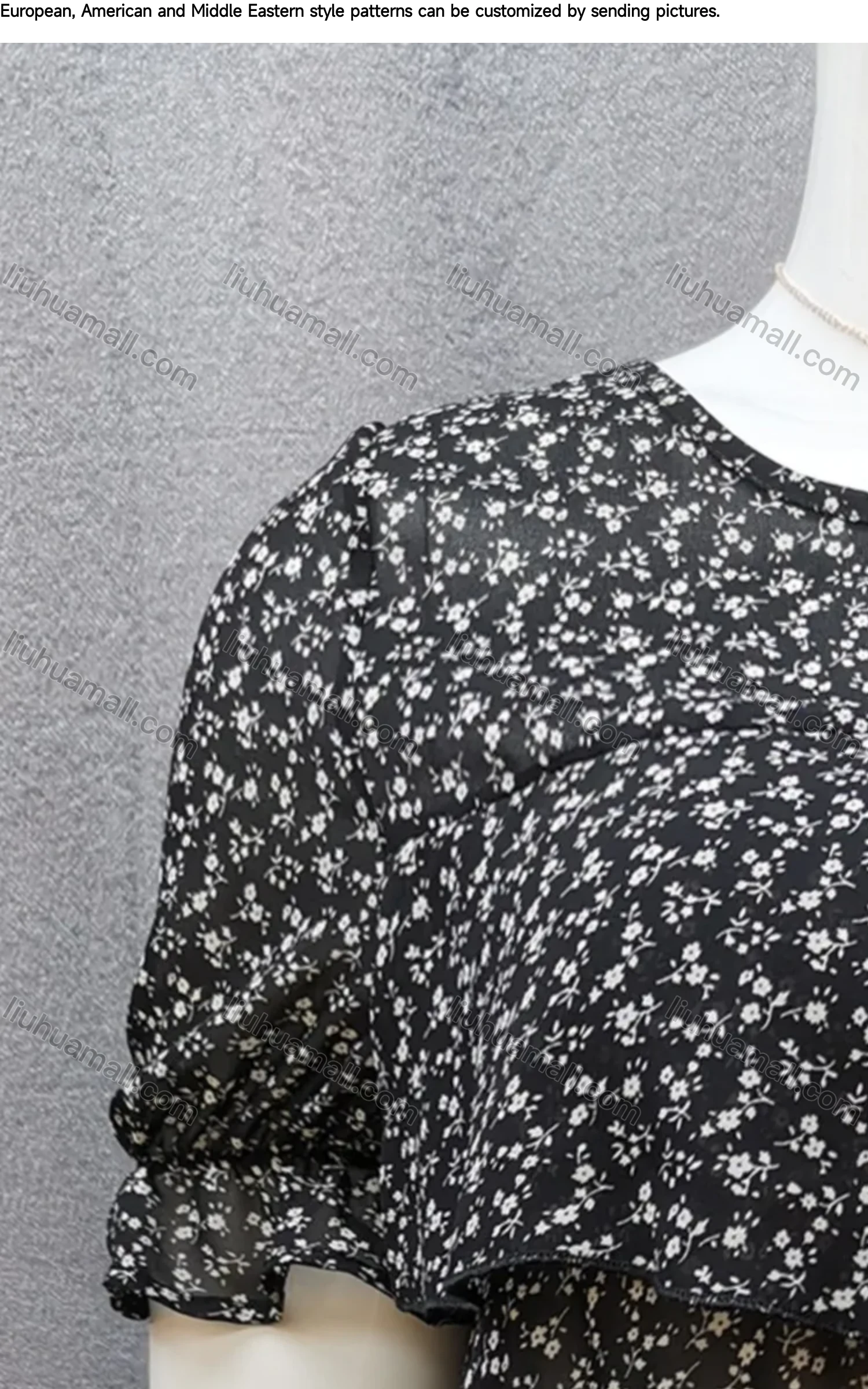 Wholesale Women's Round Neck Poet Sleeve Floral Layered Ruffle Trim Blouse - Liuhuamall