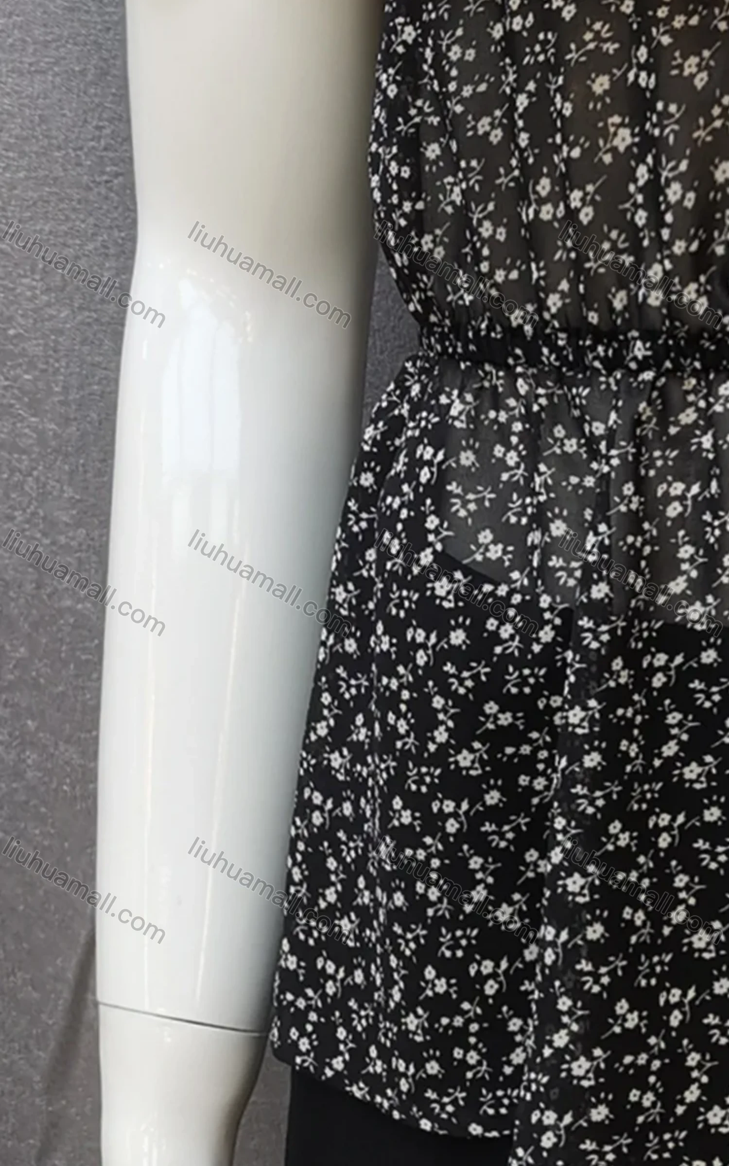 Wholesale Women's Round Neck Poet Sleeve Floral Layered Ruffle Trim Blouse - Liuhuamall