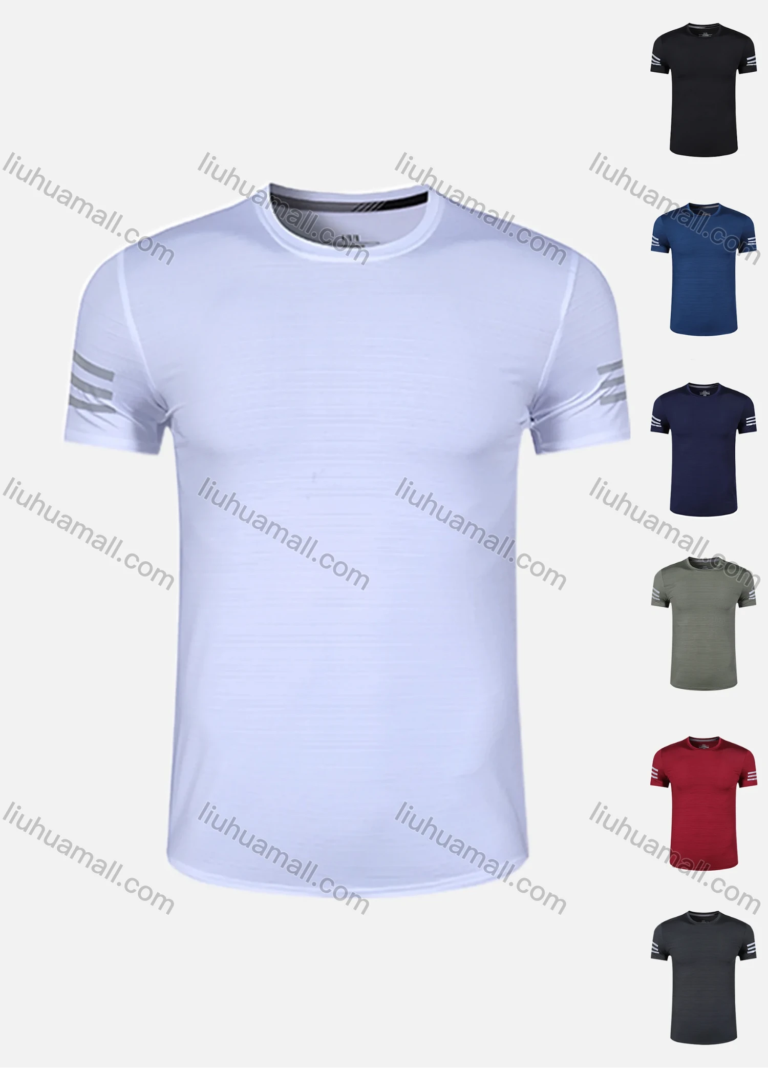 Wholesale Men's 180g Quick Dry Comfy Workout Reflective Stripes Solid Athletic T-Shirt 8330# - Liuhuamall